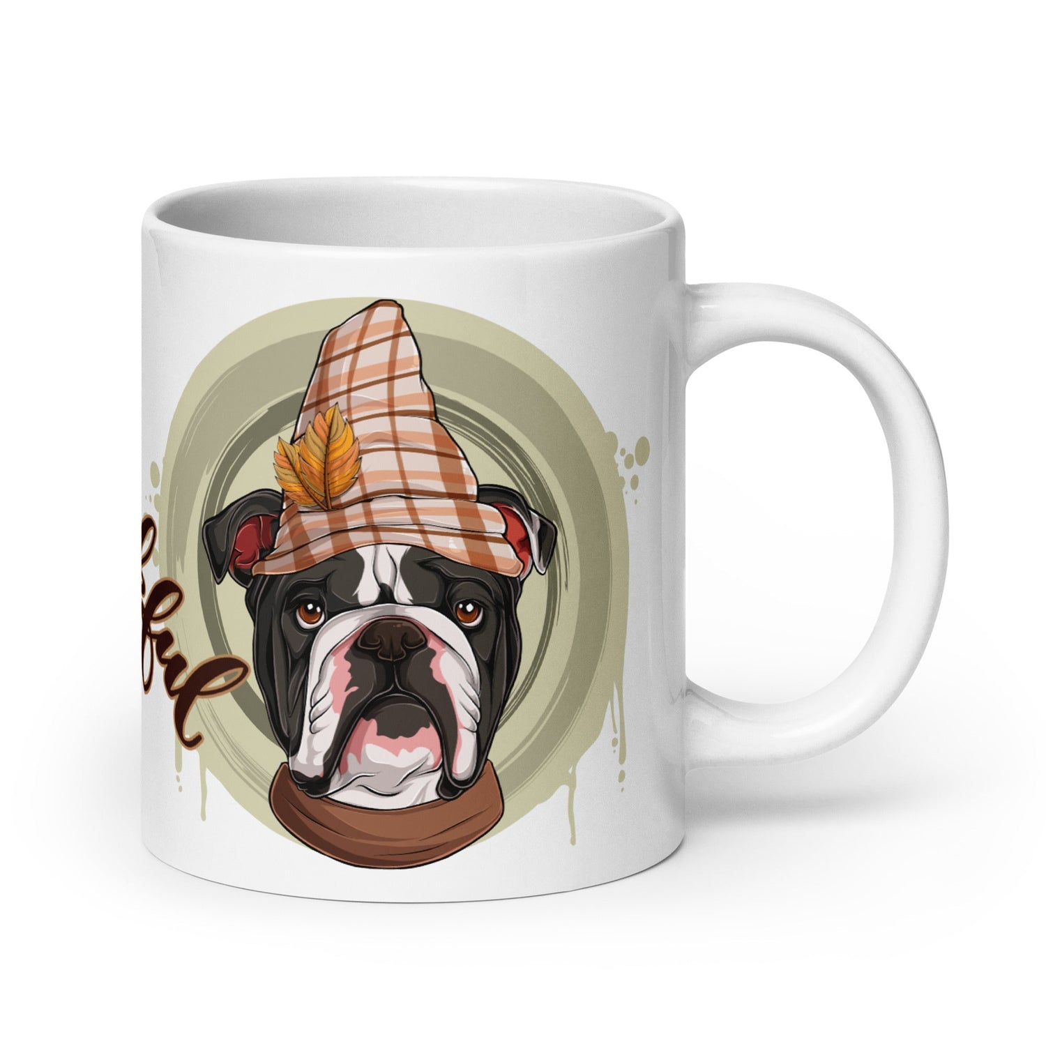 "Thankful" Male English Bulldog Thanksgiving Mug | B&W Colored