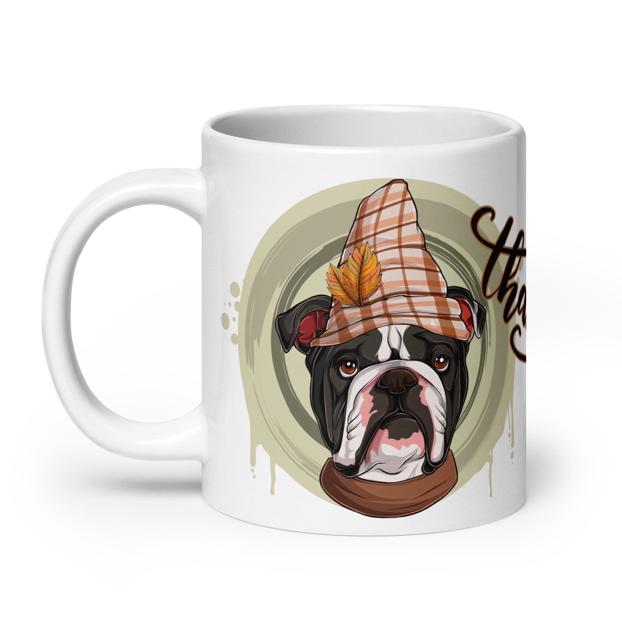 "Thankful" Male English Bulldog Thanksgiving Mug | B&W Colored