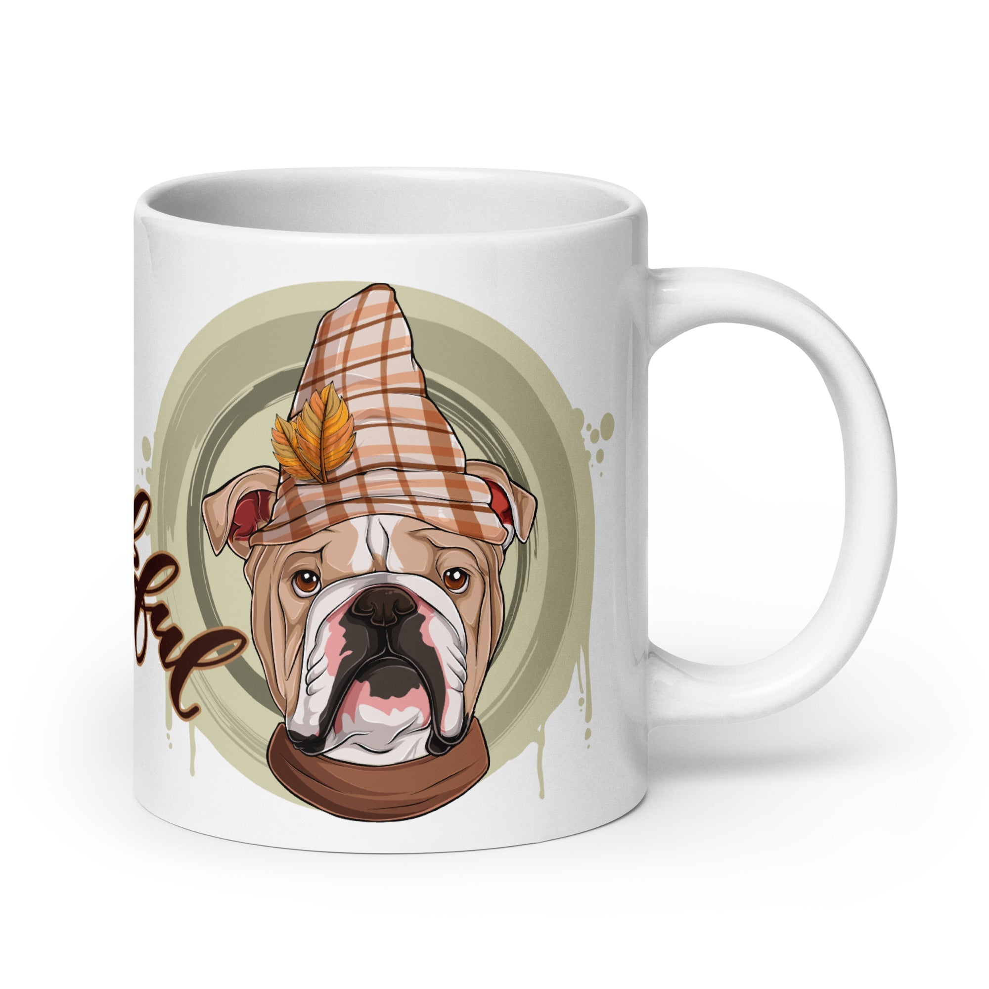 "Thankful" Male English Bulldog Thanksgiving Mug | Fawn & White Colored