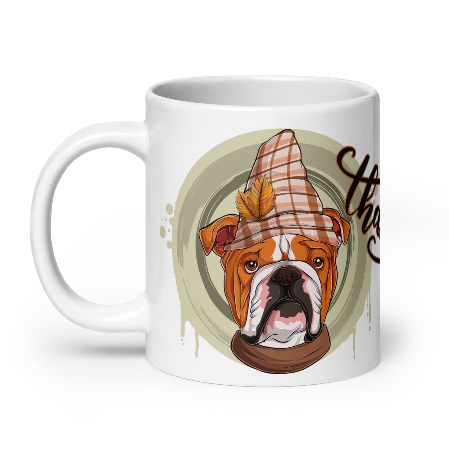 "Thankful" Male English Bulldog Thanksgiving Mug | Red & White Colored