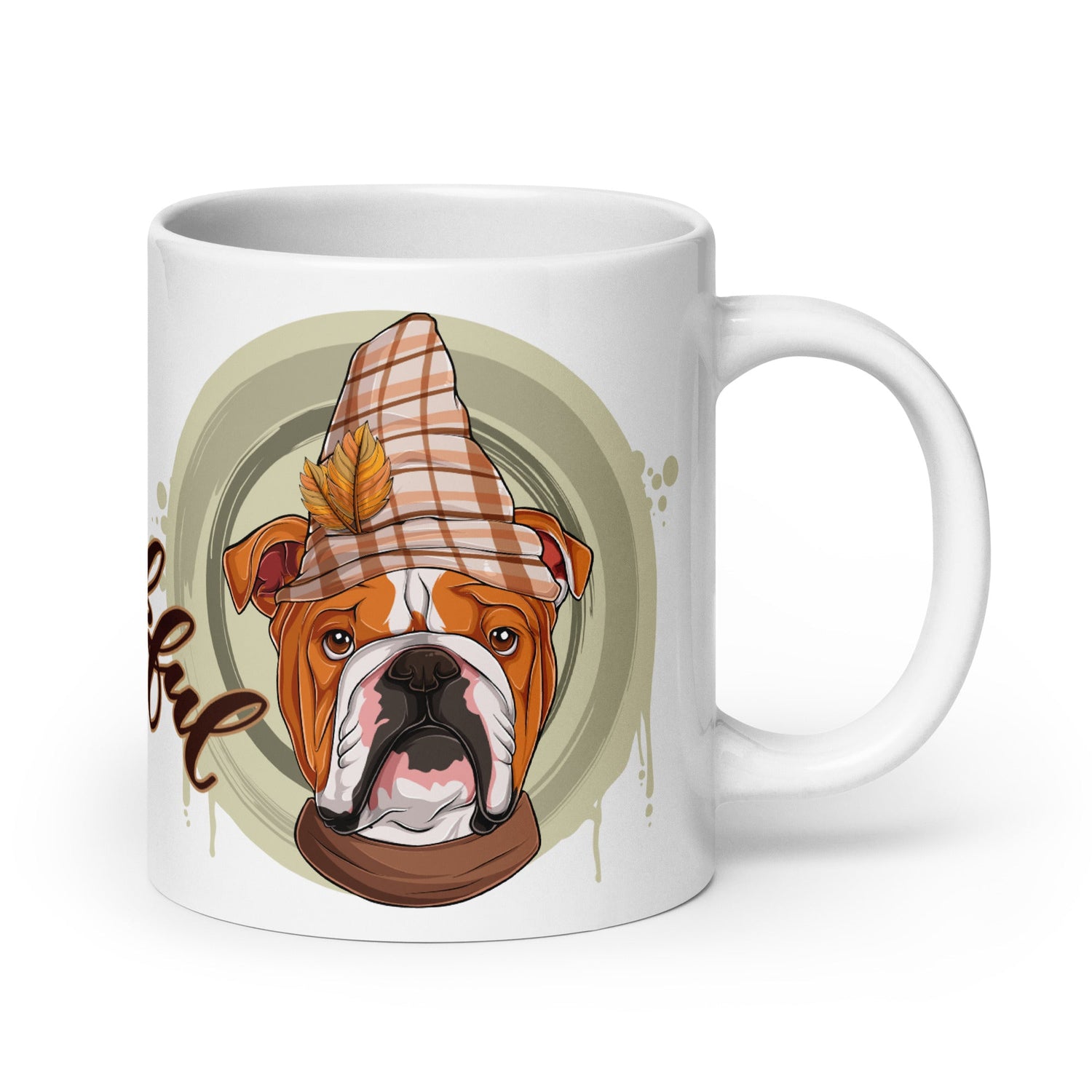 "Thankful" Male English Bulldog Thanksgiving Mug | Red & White Colored