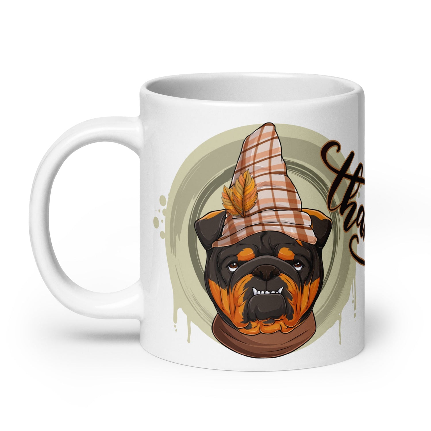 "Thankful" Male English Bulldog Thanksgiving Mug | Tri Colored