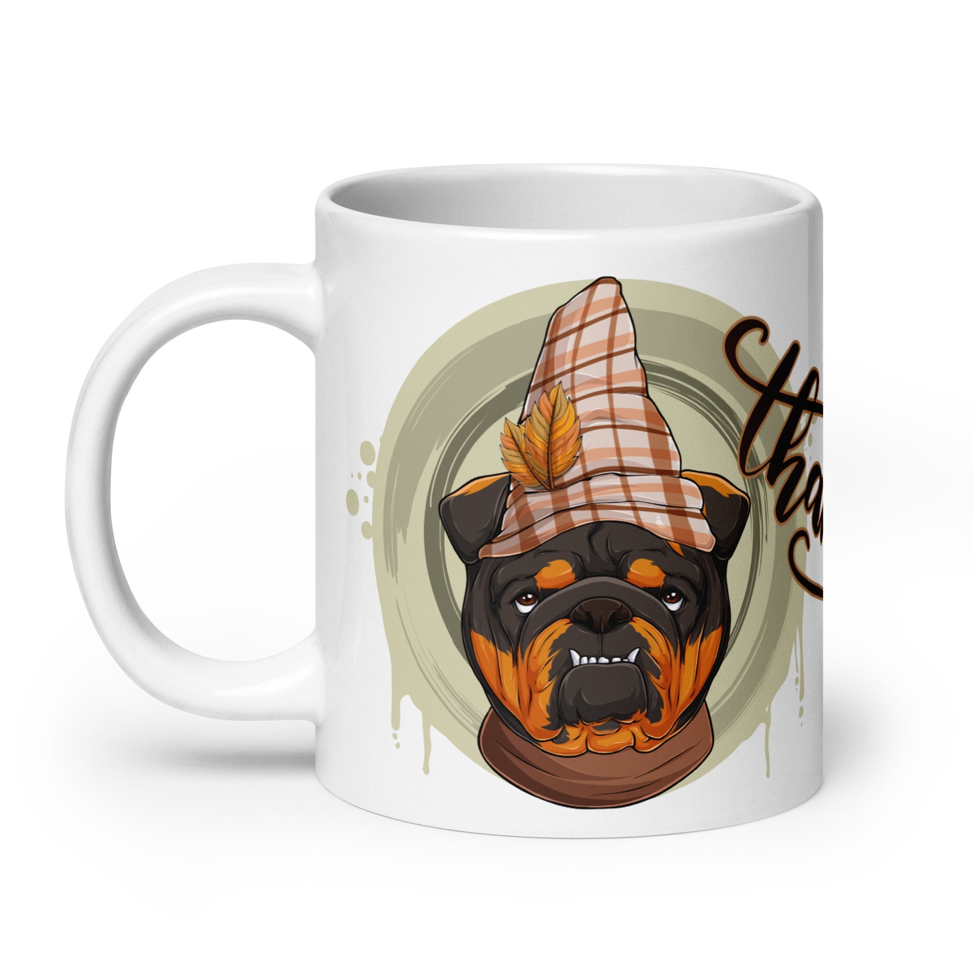 "Thankful" Male English Bulldog Thanksgiving Mug | Tri Colored