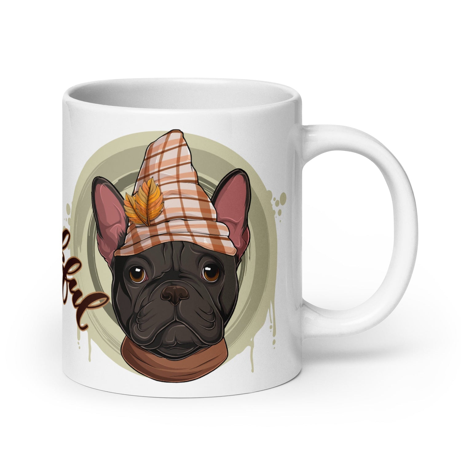 "Thankful" Male French Bulldog Thanksgiving Mug | B&W Colored