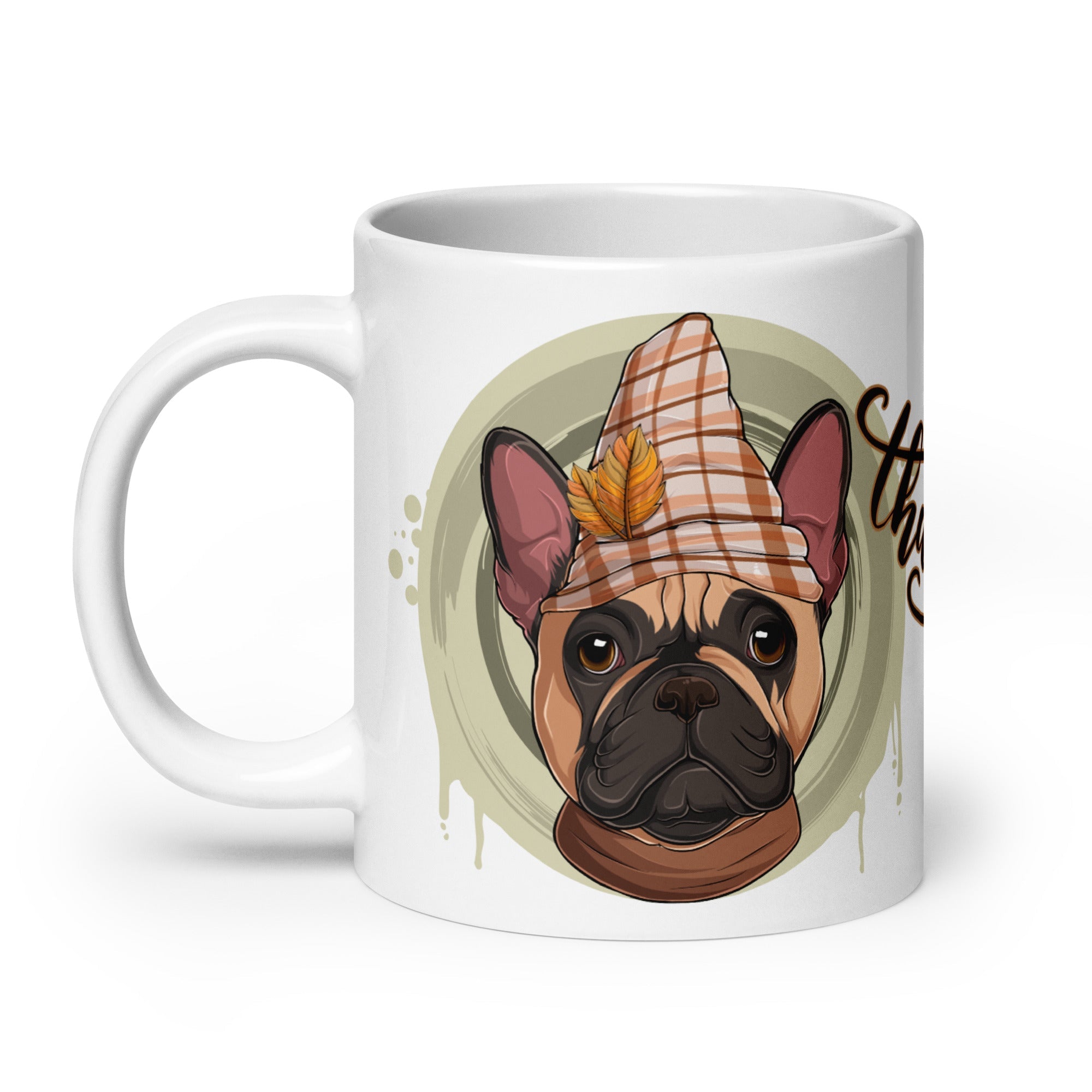 "Thankful" Male French Bulldog Thanksgiving Mug | Fawn & White Colored
