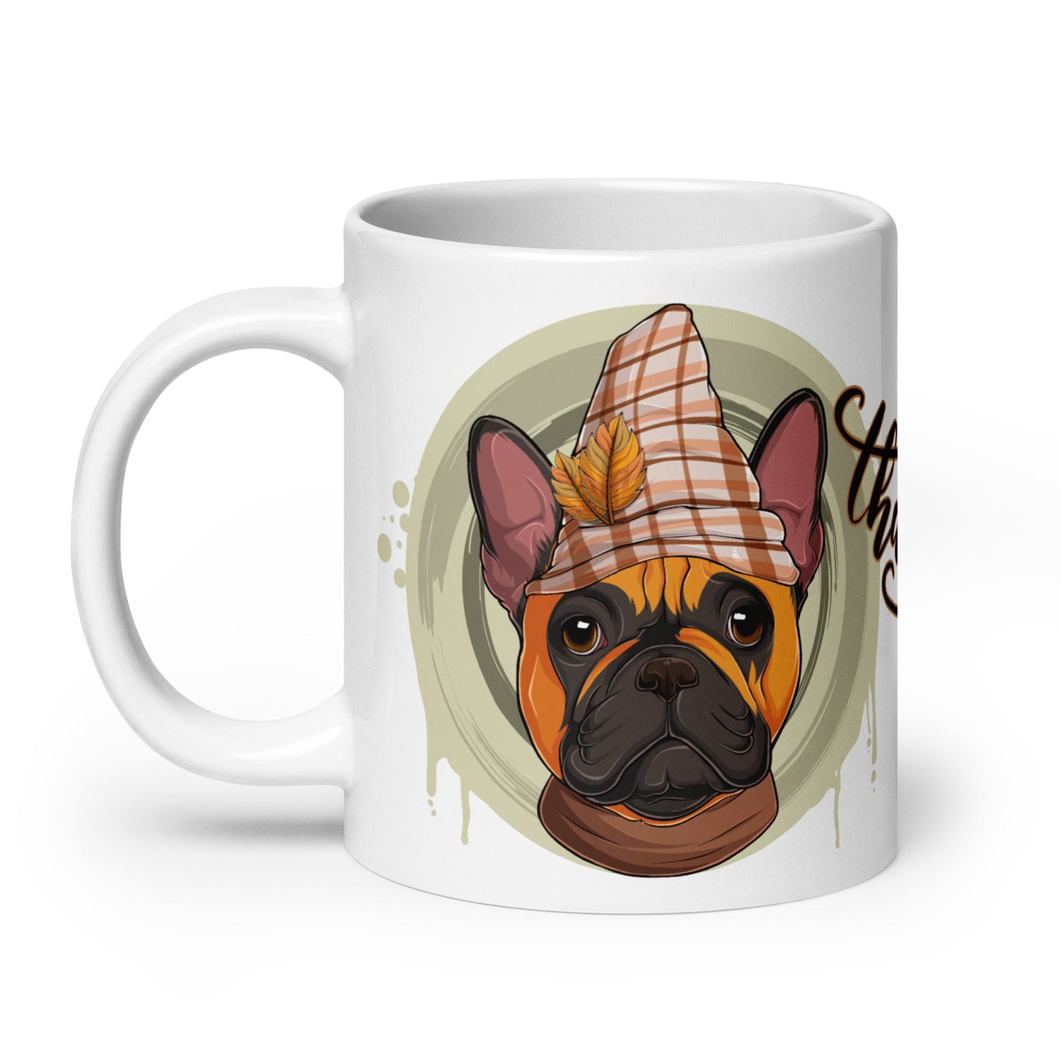 "Thankful" Male French Bulldog Thanksgiving Mug | Red & White Colored