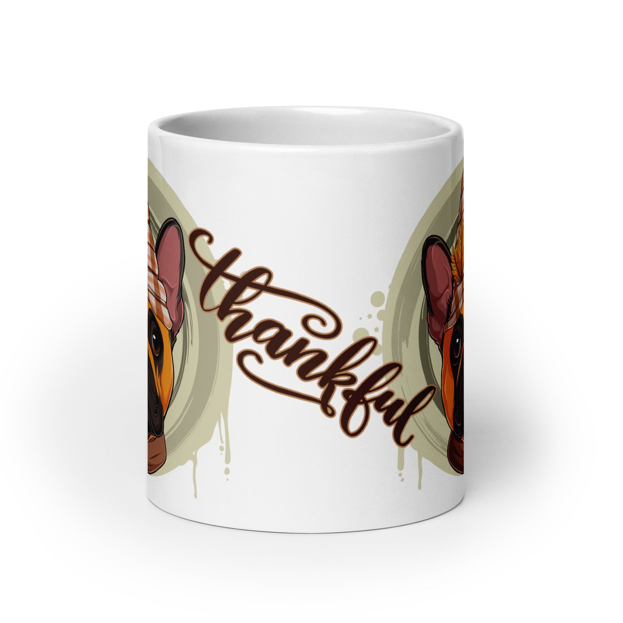 "Thankful" Male French Bulldog Thanksgiving Mug | Red & White Colored