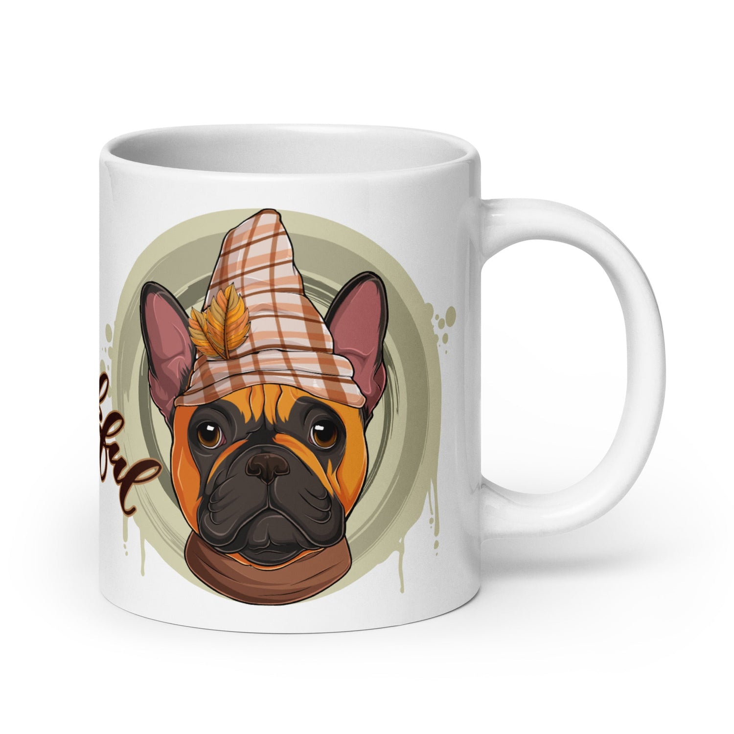 "Thankful" Male French Bulldog Thanksgiving Mug | Red & White Colored