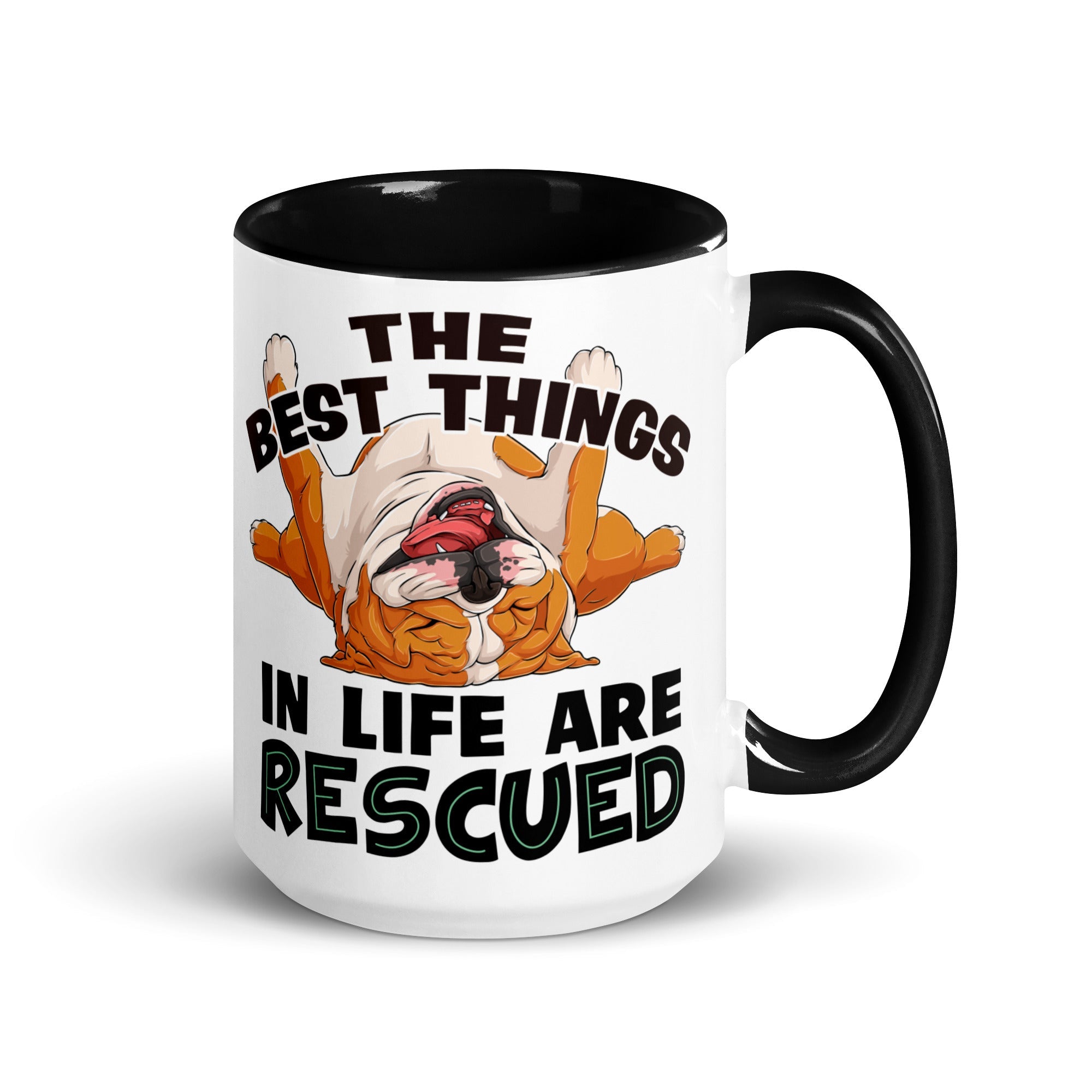 "The Best Things In Life Are Rescued" English Bulldog Mug (15oz) | Red & White Colored