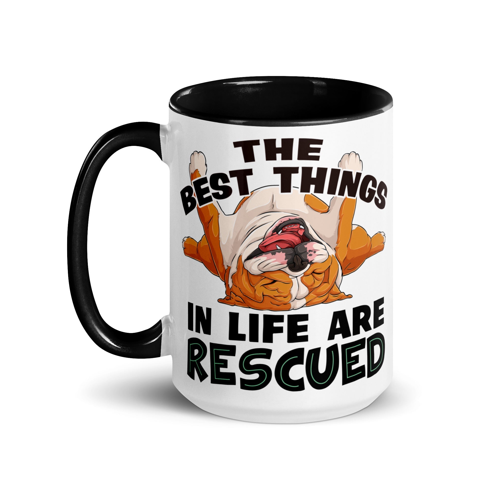 "The Best Things In Life Are Rescued" English Bulldog Mug (15oz) | Red & White Colored