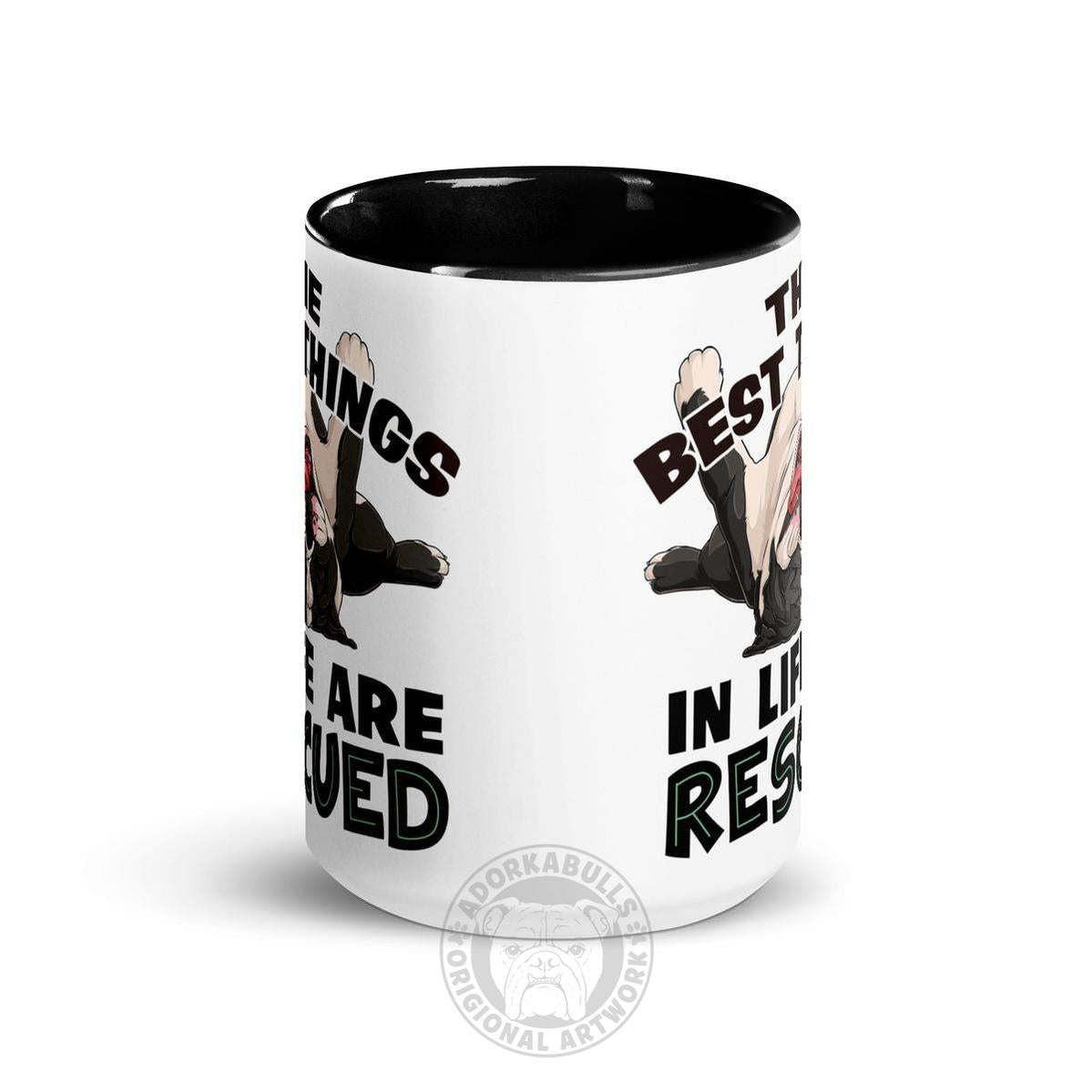 "The Best Things In Life Are Rescued" English Bulldog Mug | B&W Colored