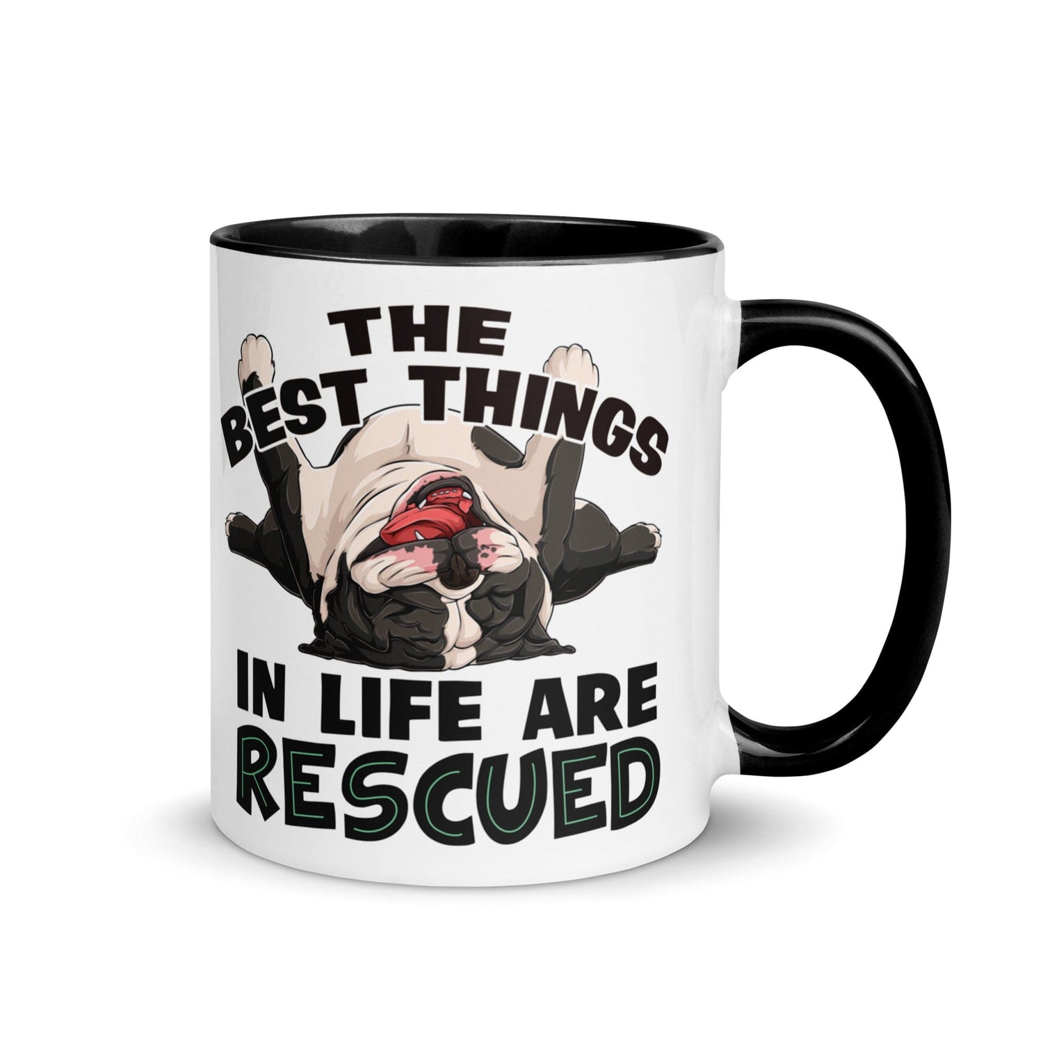 "The Best Things In Life Are Rescued" English Bulldog Mug | B&W Colored