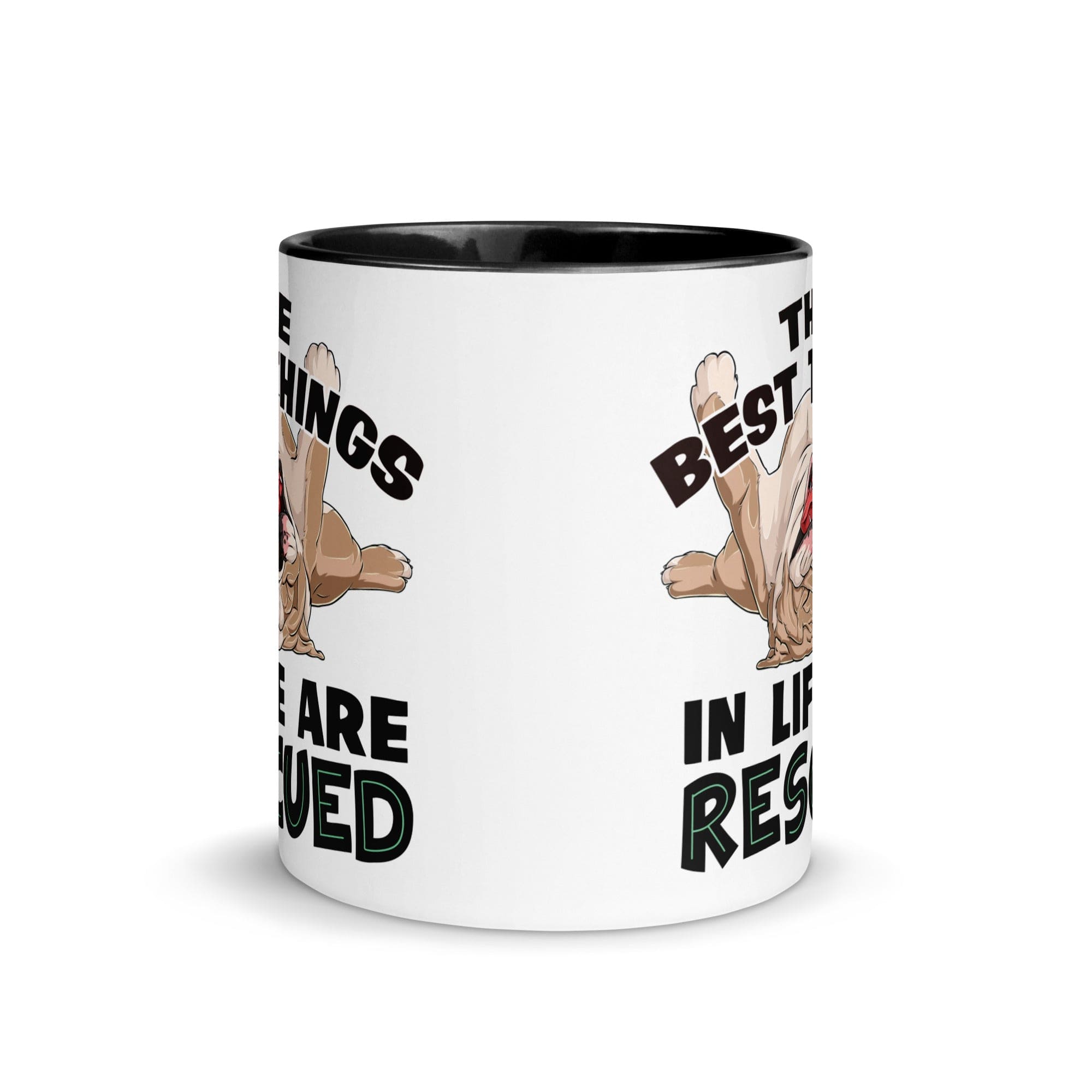 "The Best Things In Life Are Rescued" English Bulldog Mug | Fawn & White Colored