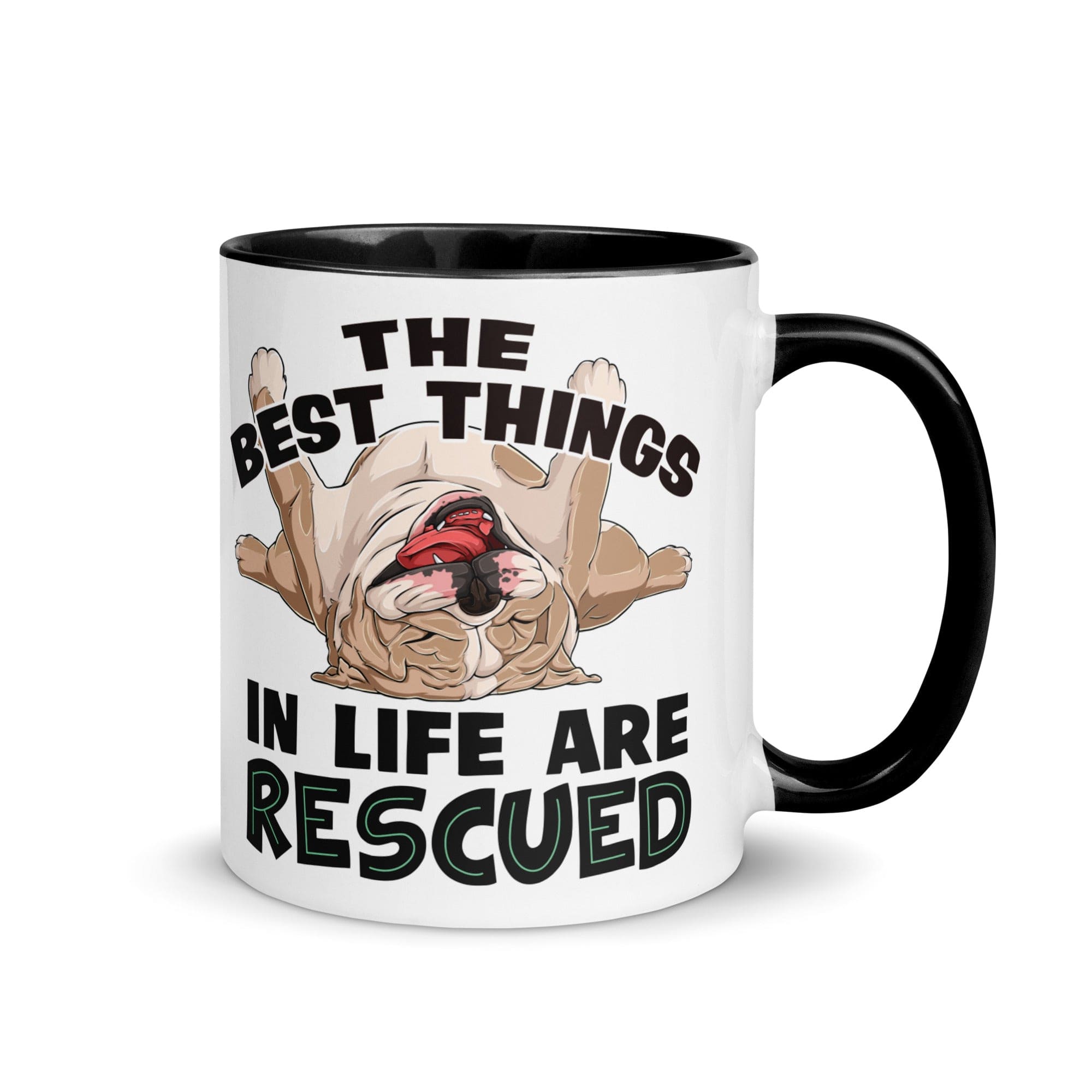 "The Best Things In Life Are Rescued" English Bulldog Mug | Fawn & White Colored