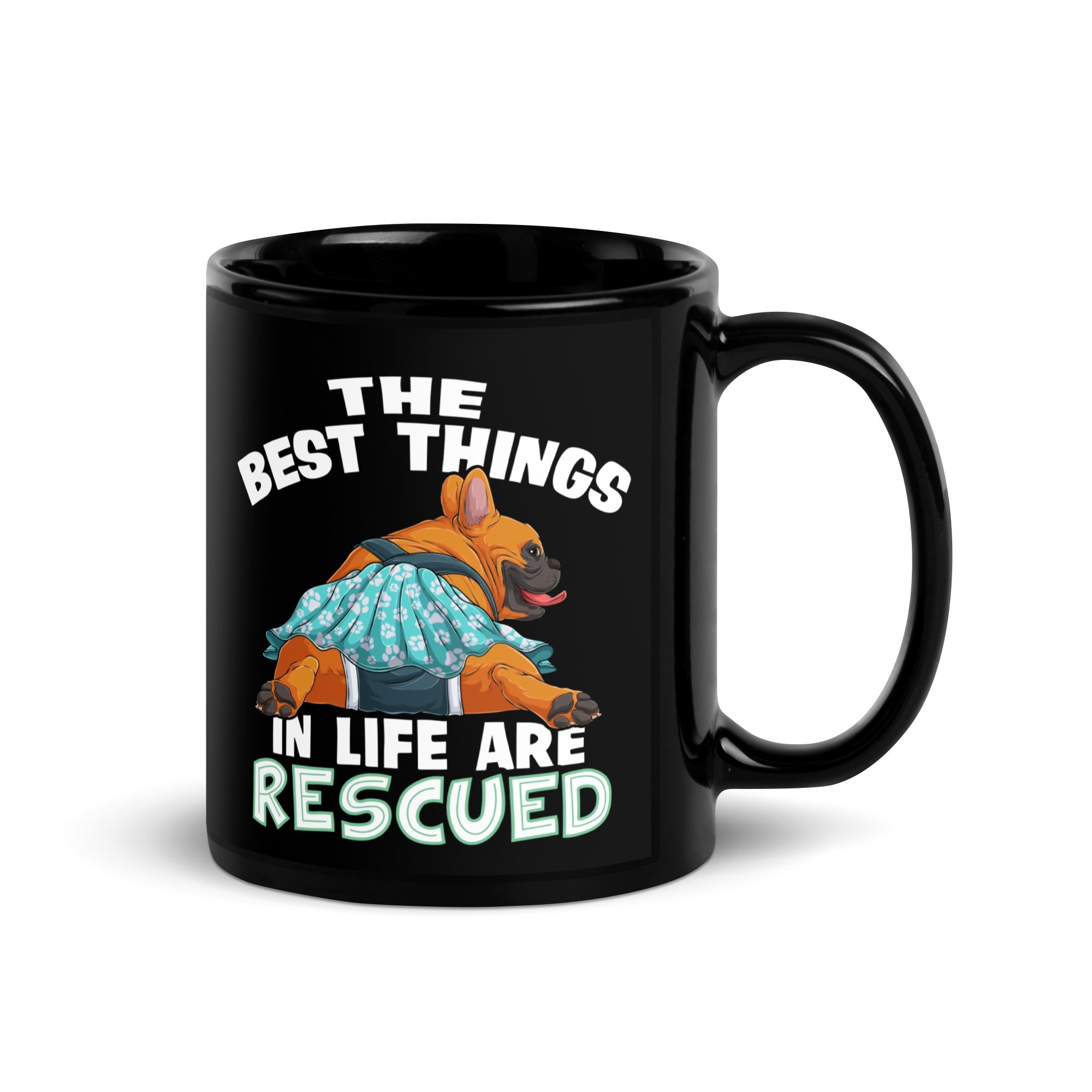 "The Best Things In Life Are Rescued" Female French Bulldog Mug | Red & White Colored with Spina Bifida