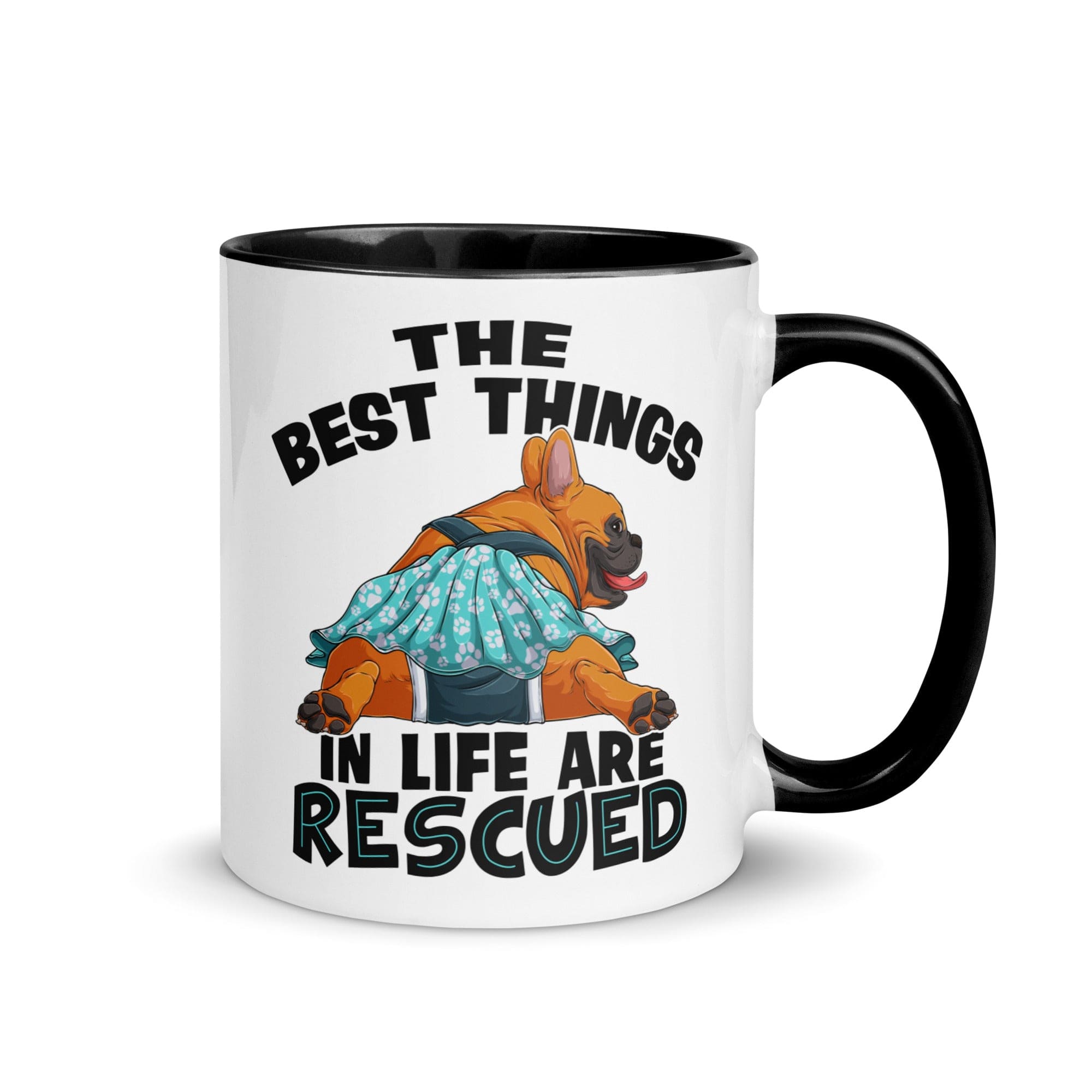 "The Best Things In Life Are Rescued" Female French Bulldog Mug | Red & White Colored with Spina Bifida