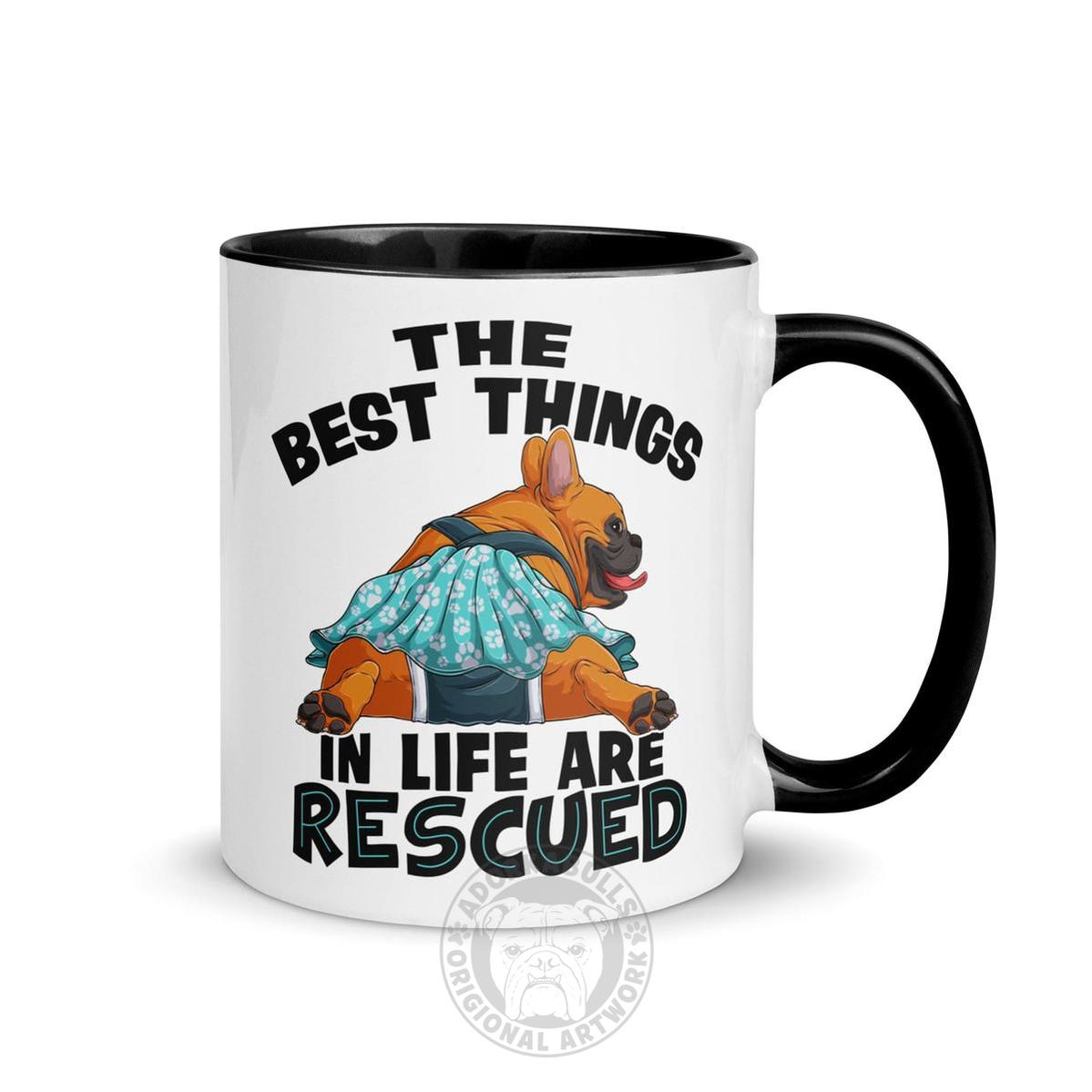 "The Best Things In Life Are Rescued" Female French Bulldog Mug | Red & White Colored with Spina Bifida