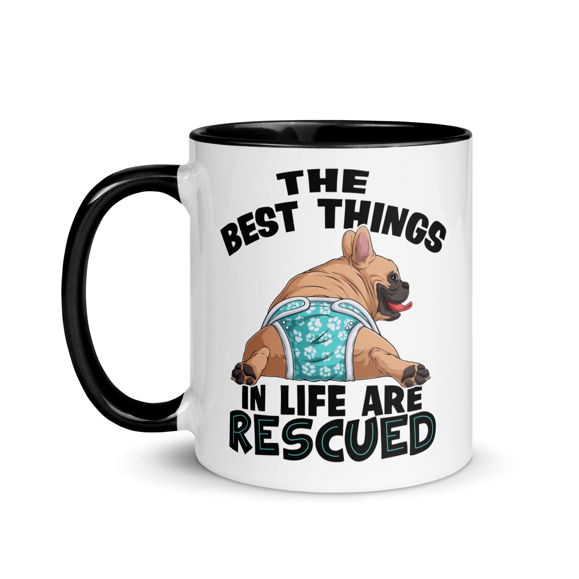"The Best Things In Life Are Rescued" Male French Bulldog Mug | Fawn & White Colored with Spina Bifida