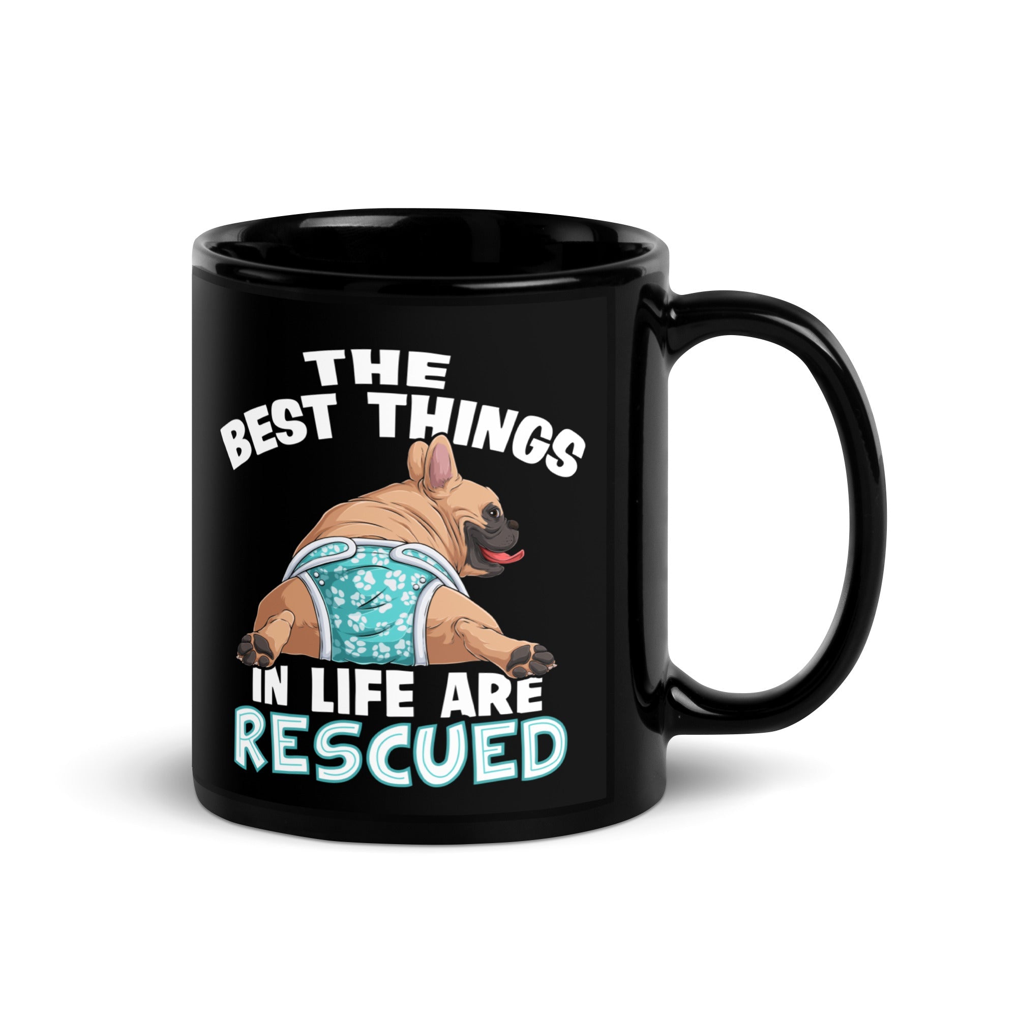 "The Best Things In Life Are Rescued" Male French Bulldog Mug | Fawn & White Colored with Spina Bifida