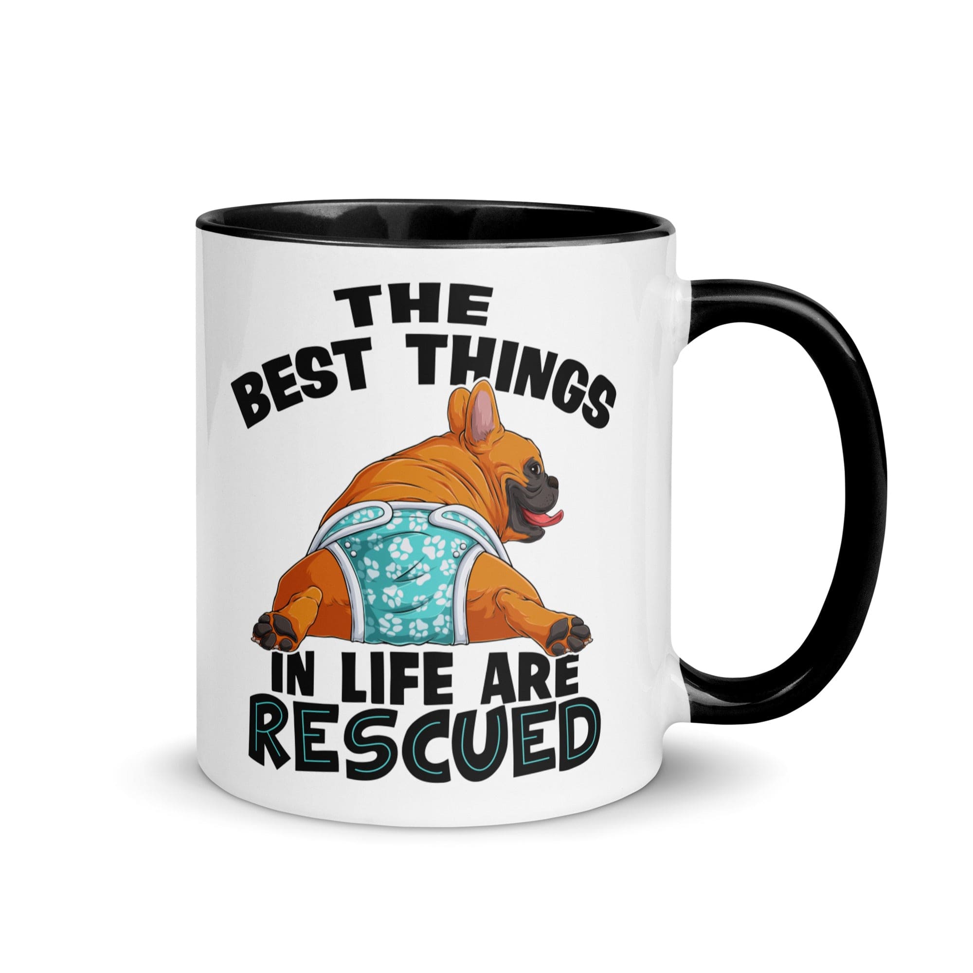 "The Best Things In Life Are Rescued" Male French Bulldog Mug | Red & White Colored with Spina Bifida