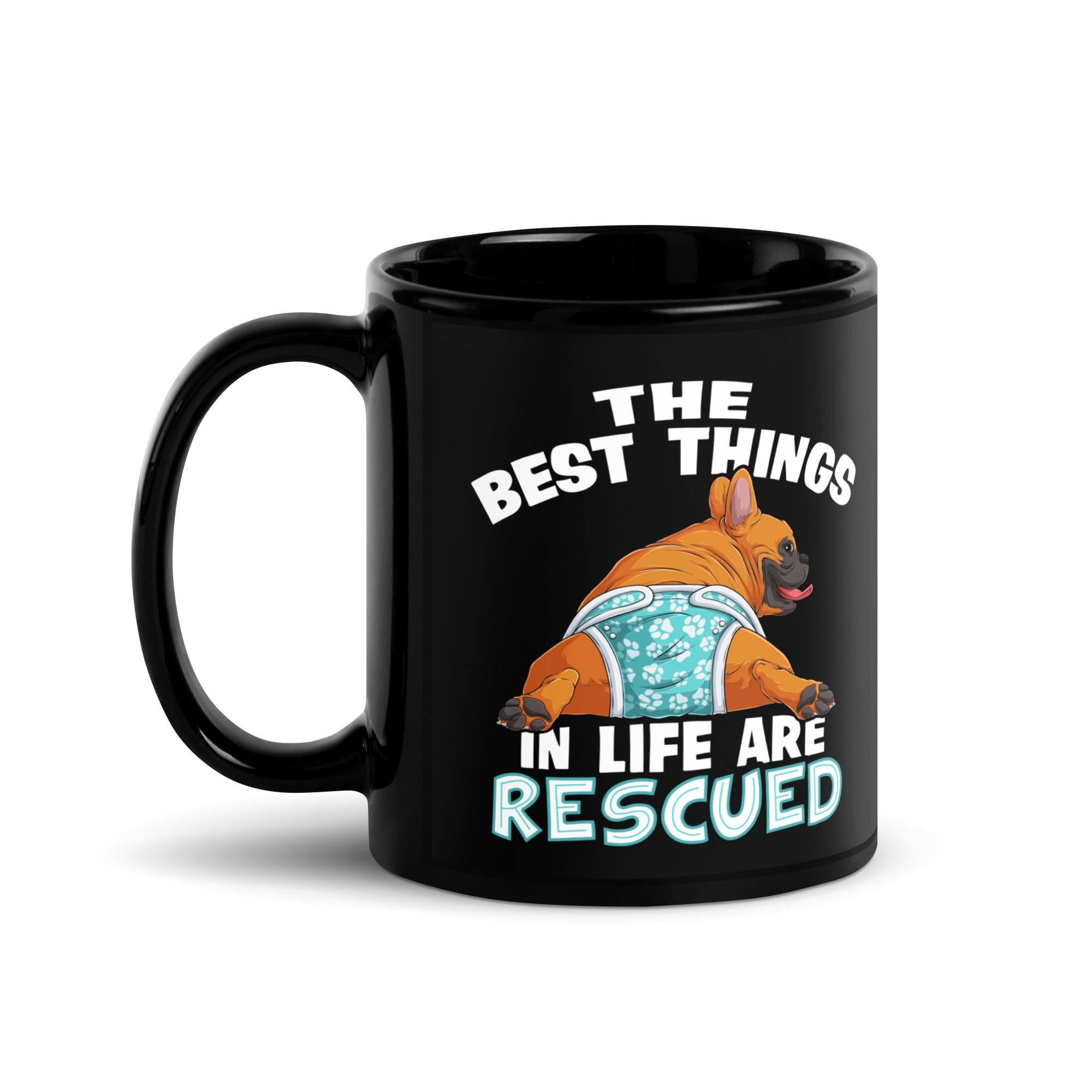 "The Best Things In Life Are Rescued" Male French Bulldog Mug | Red & White Colored with Spina Bifida