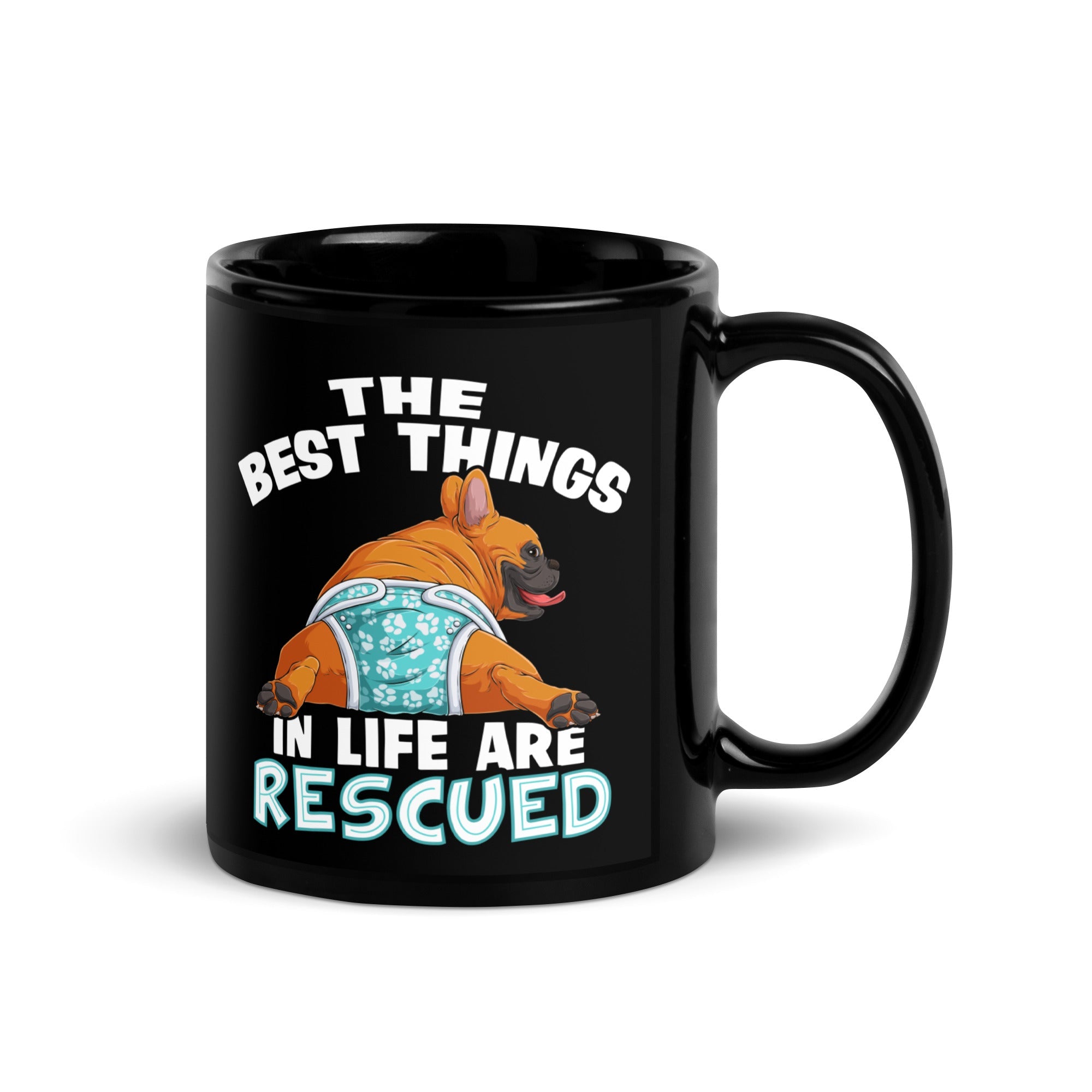 "The Best Things In Life Are Rescued" Male French Bulldog Mug | Red & White Colored with Spina Bifida