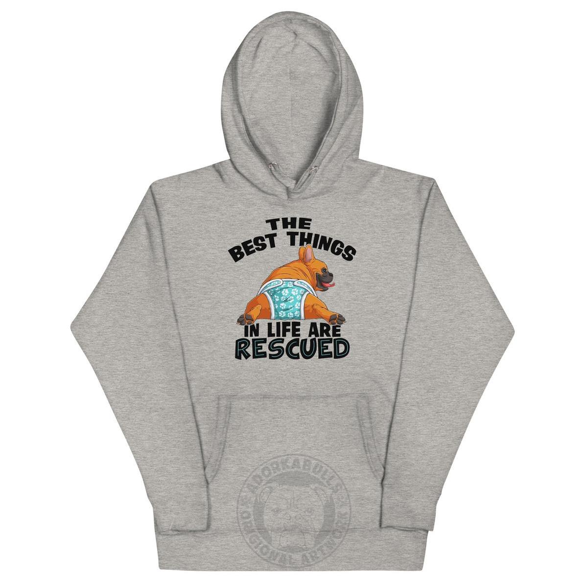 "The Best Things In Life Are Rescued" Unisex Hoodie | Red & White Colored Male