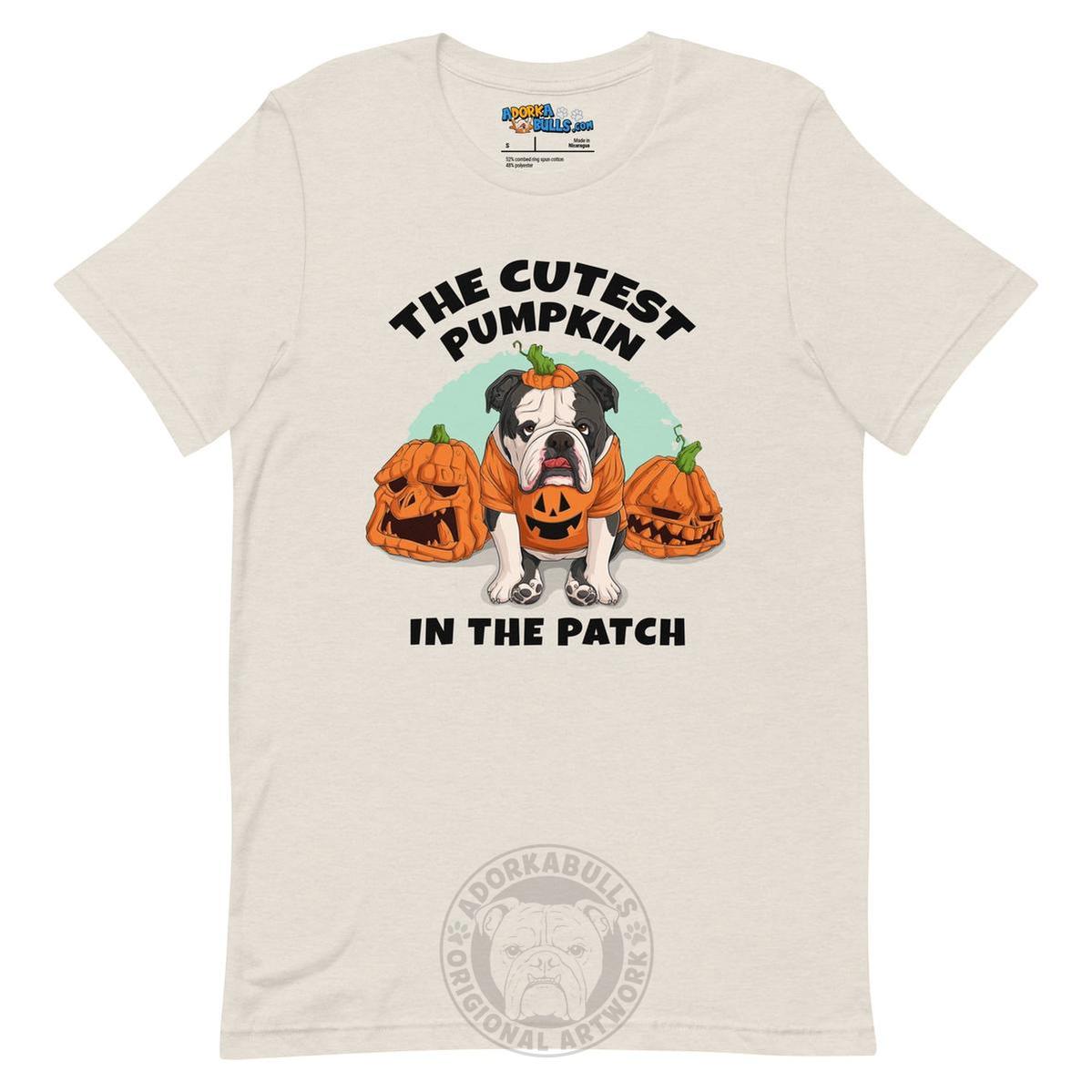"The Cutest Pumpkin in the Patch" Bulldog Unisex T-Shirt | B&W Colored