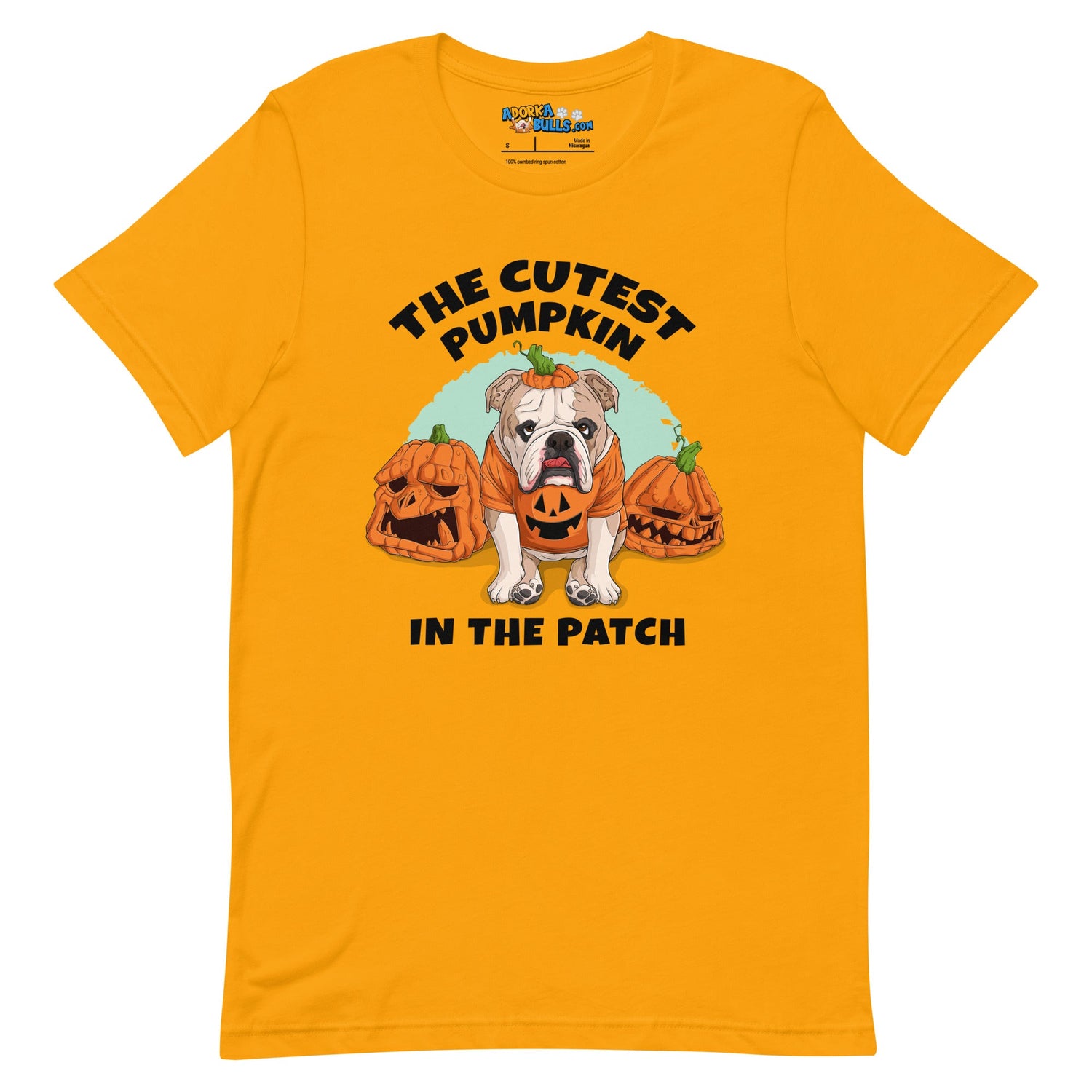 "The Cutest Pumpkin in the Patch" Bulldog Unisex T-Shirt | Fawn & White Colored