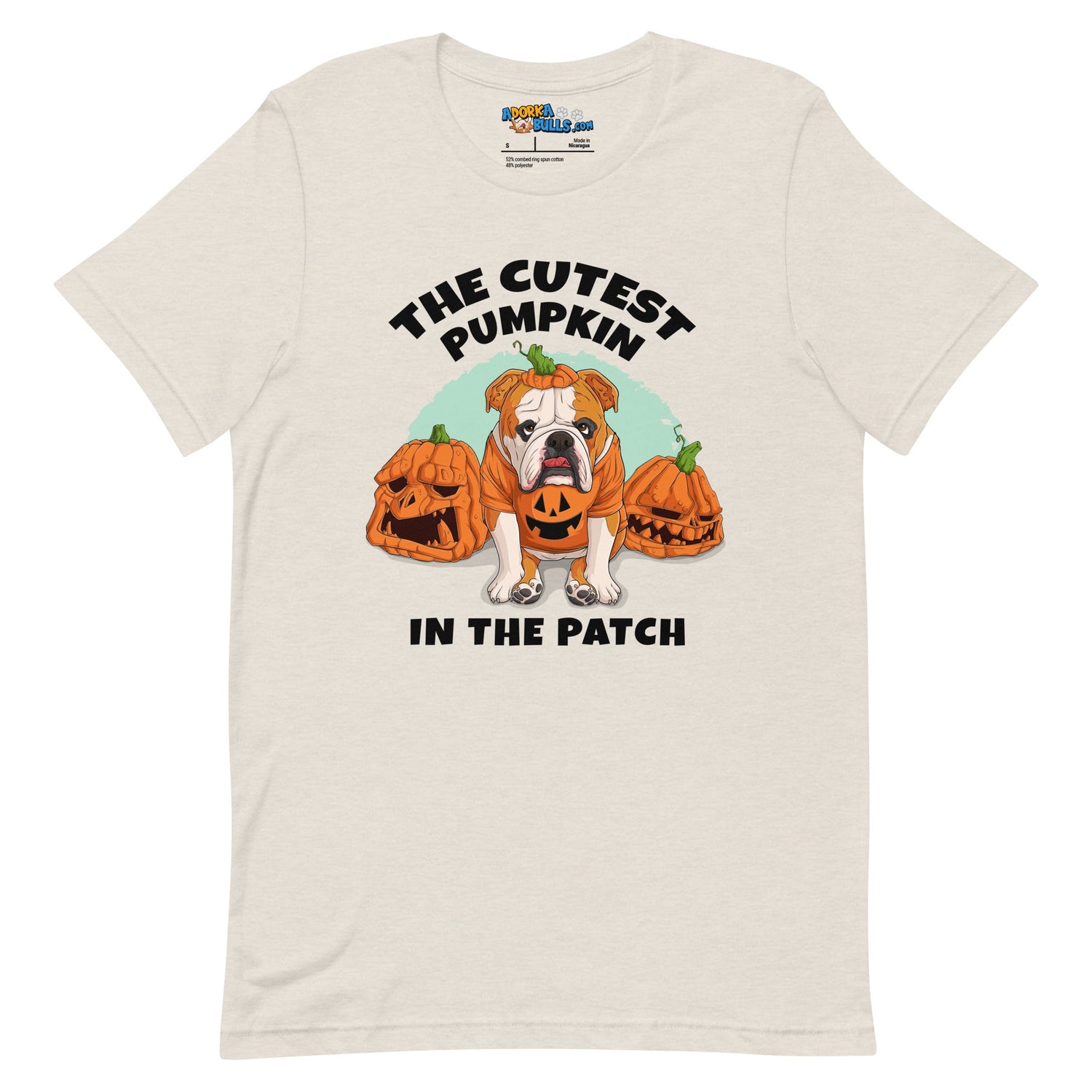 "The Cutest Pumpkin in the Patch" Bulldog Unisex T-Shirt | Red & White Colored