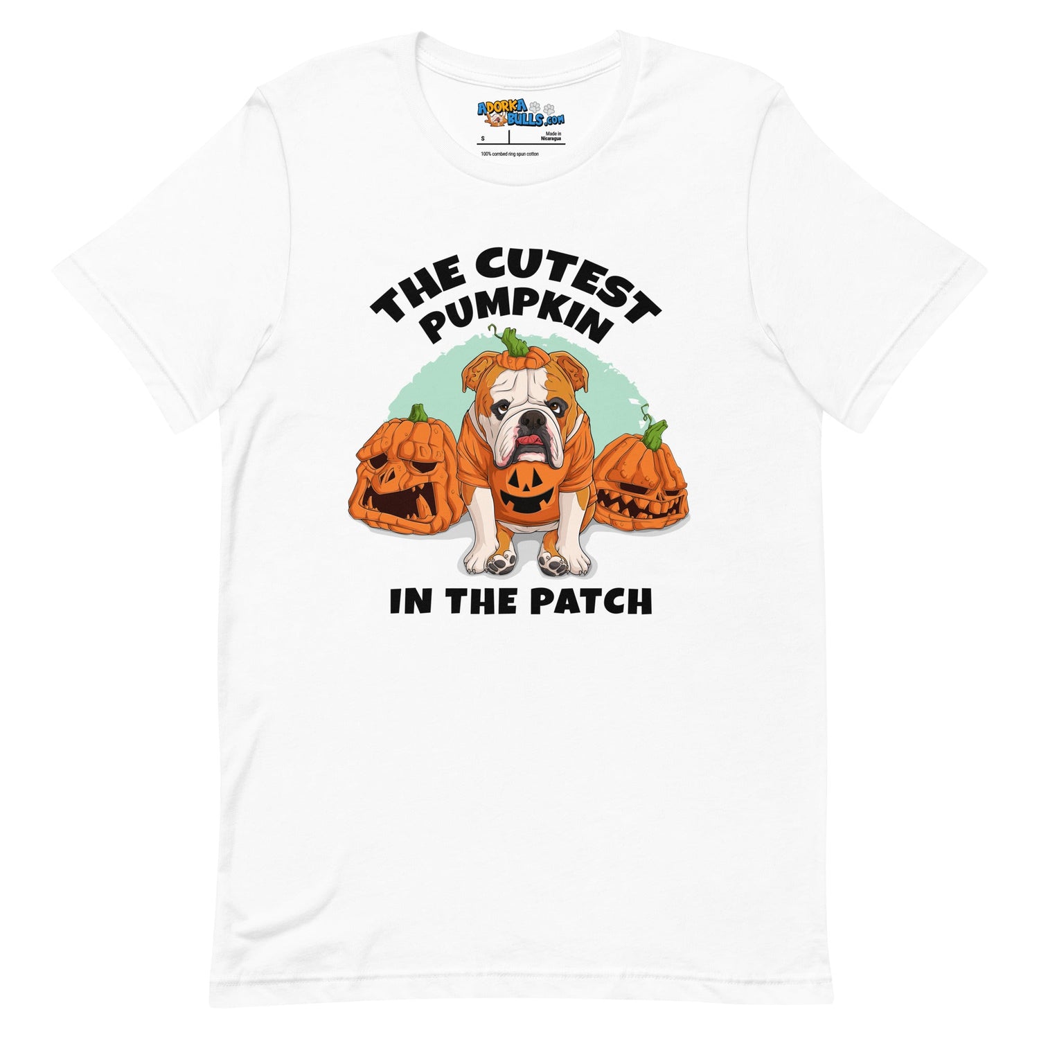 "The Cutest Pumpkin in the Patch" Bulldog Unisex T-Shirt | Red & White Colored