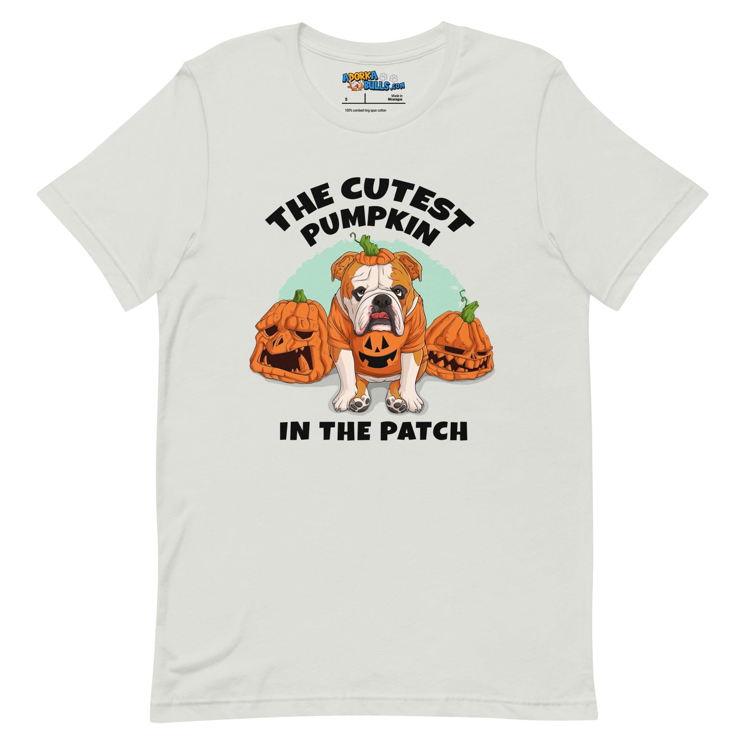 "The Cutest Pumpkin in the Patch" Bulldog Unisex T-Shirt | Red & White Colored