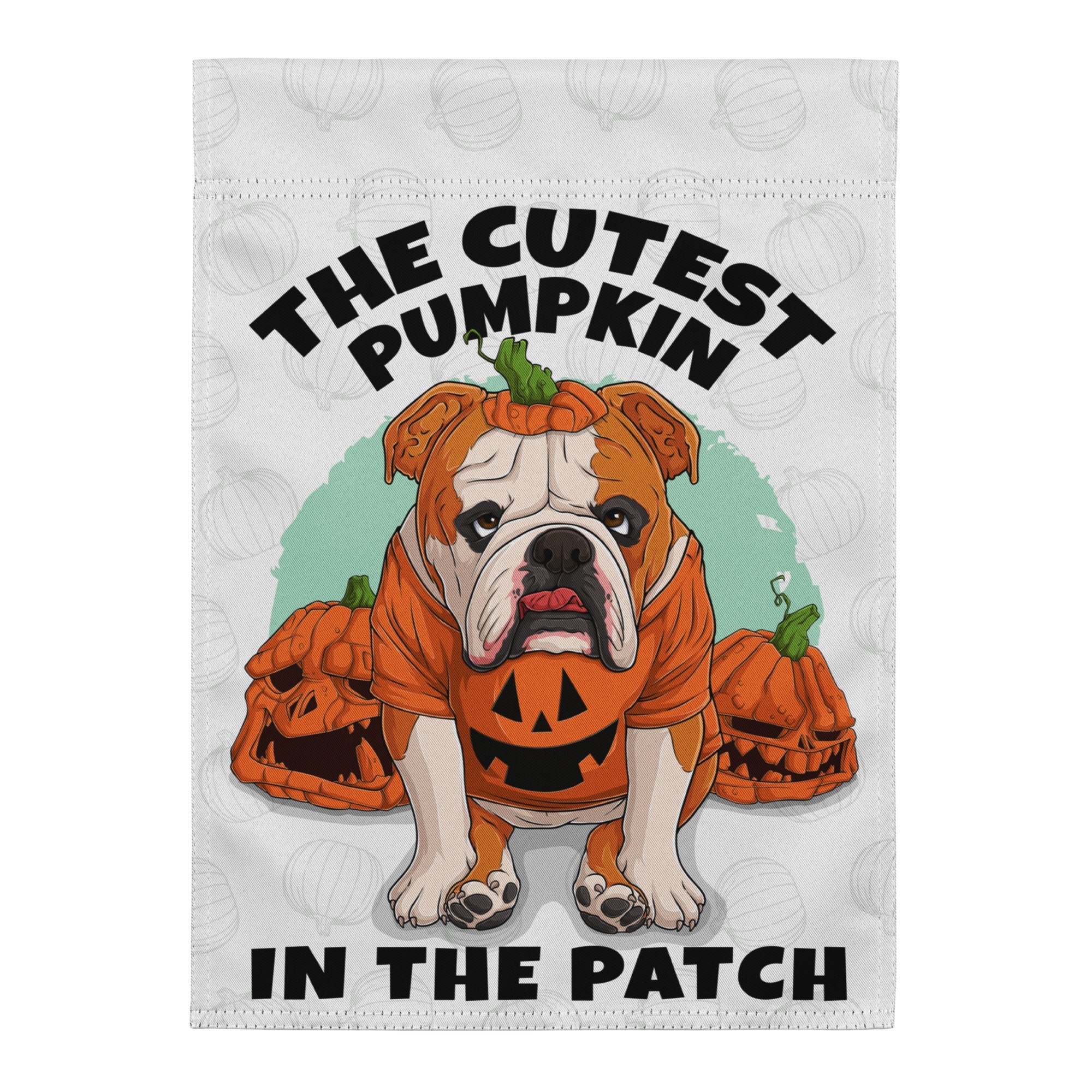 The Cutest Pumpkin in the Patch English Bulldog Garden Flag | Red & White Colored