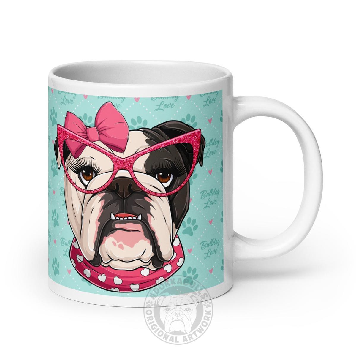 "Too Glam to Give a Woof" Bulldog Love Mug (20oz) | B&W Colored