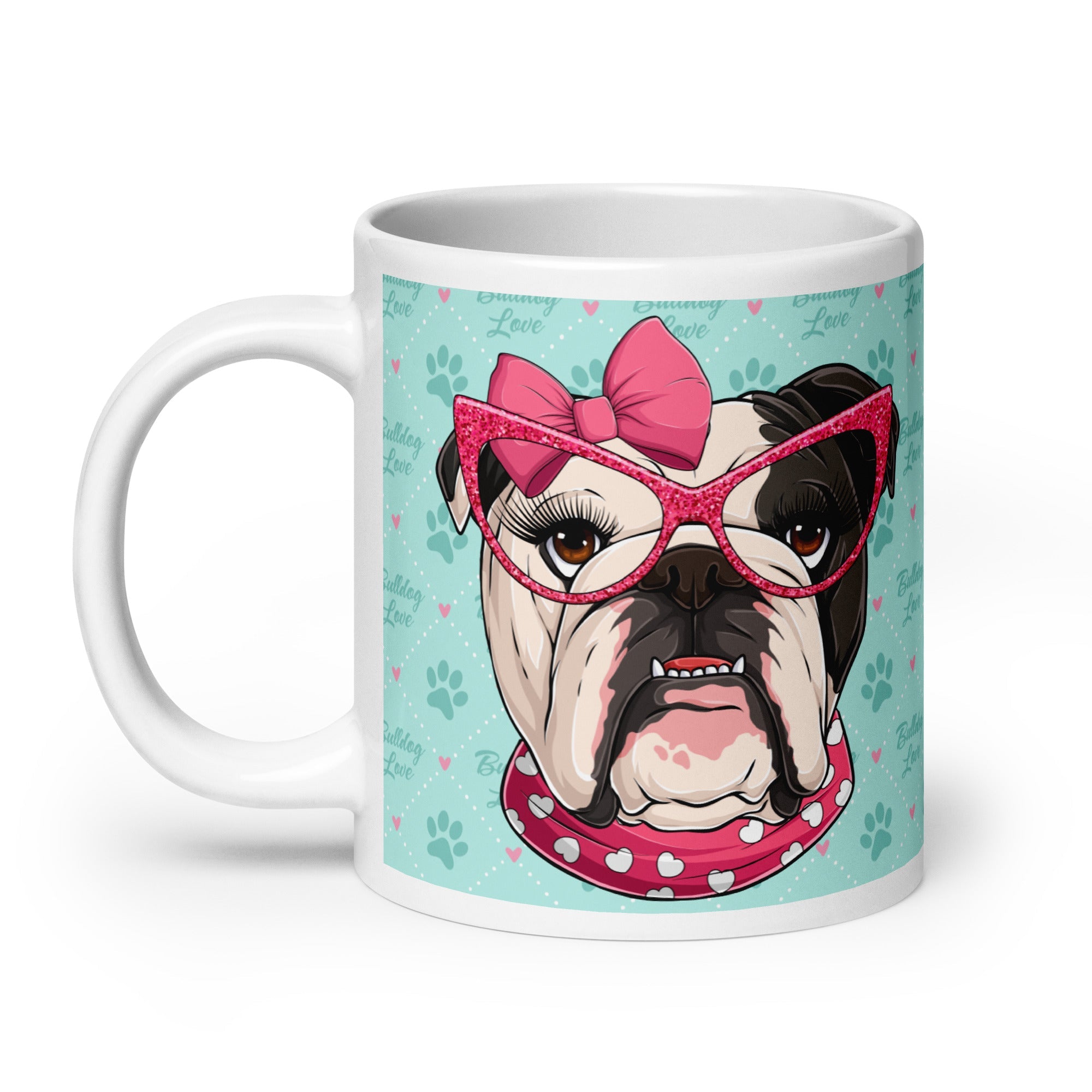 "Too Glam to Give a Woof" Bulldog Love Mug (20oz) | B&W Colored