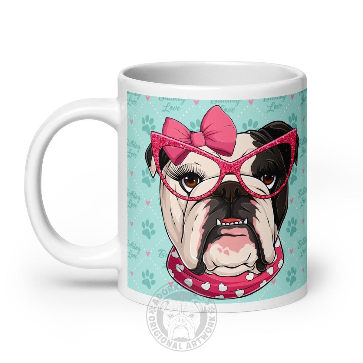 "Too Glam to Give a Woof" Bulldog Love Mug (20oz) | B&W Colored