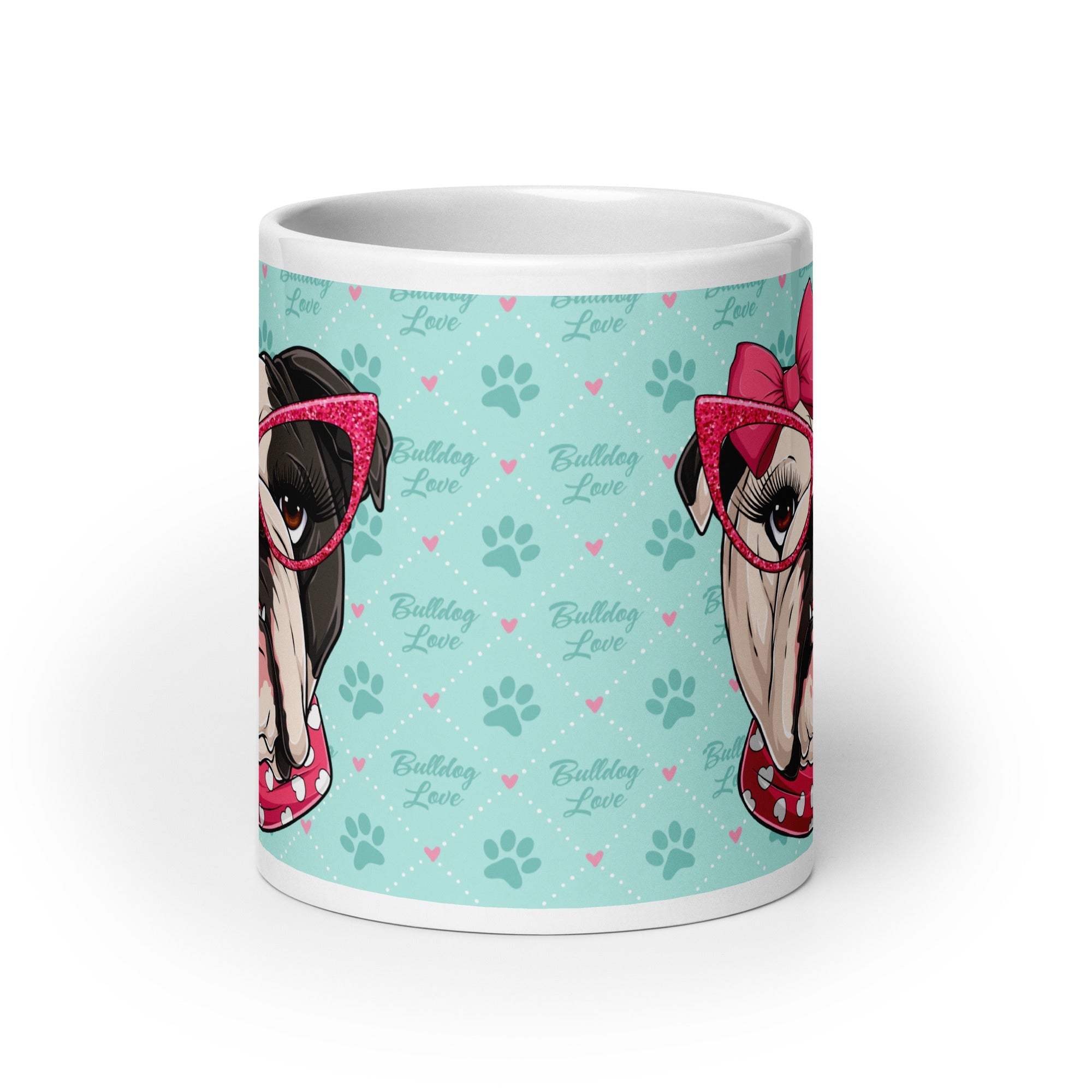 "Too Glam to Give a Woof" Bulldog Love Mug (20oz) | B&W Colored