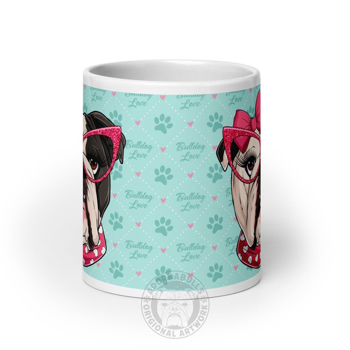 "Too Glam to Give a Woof" Bulldog Love Mug (20oz) | B&W Colored