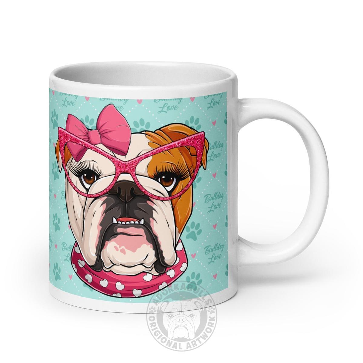 "Too Glam to Give a Woof" Bulldog Love Mug (20oz) | Red & White Colored
