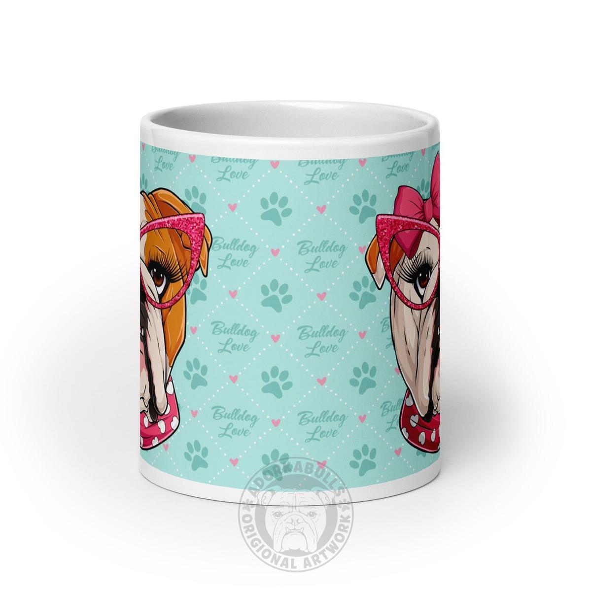 "Too Glam to Give a Woof" Bulldog Love Mug (20oz) | Red & White Colored