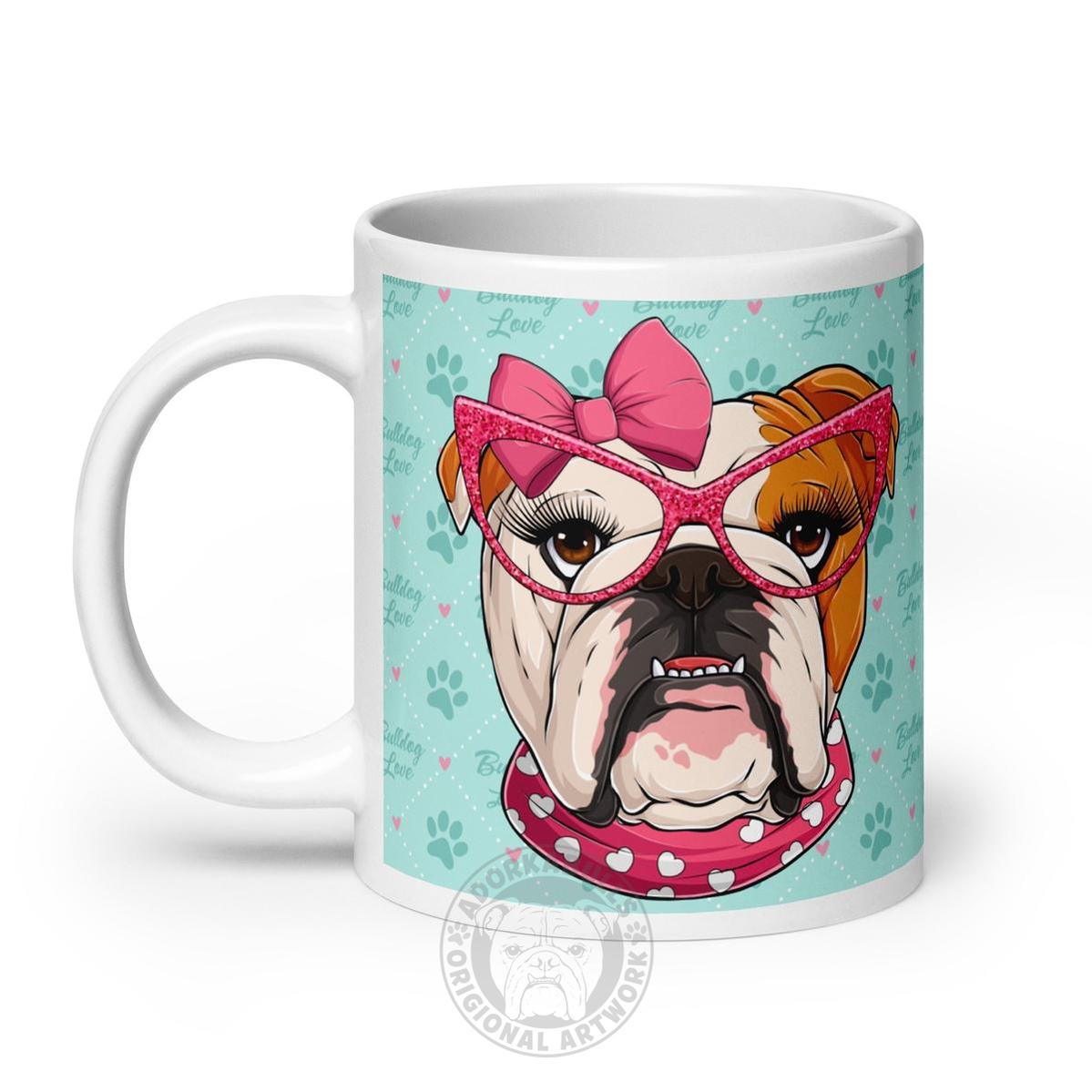 "Too Glam to Give a Woof" Bulldog Love Mug (20oz) | Red & White Colored