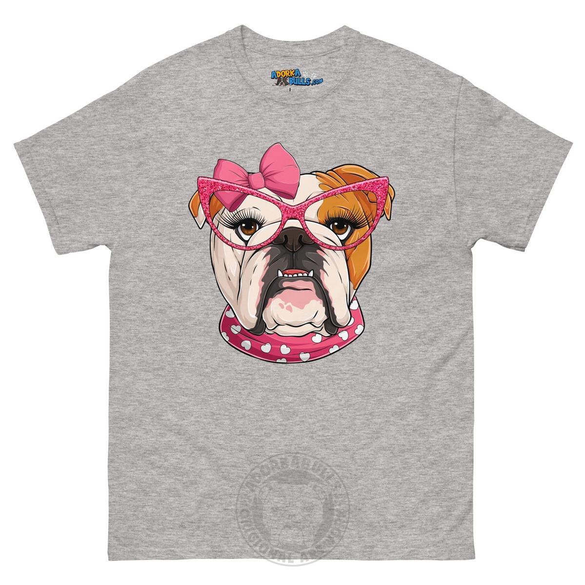 "Too Glam to Give a Woof" Female Bulldog Men’s T-Shirt | Red & White Colored