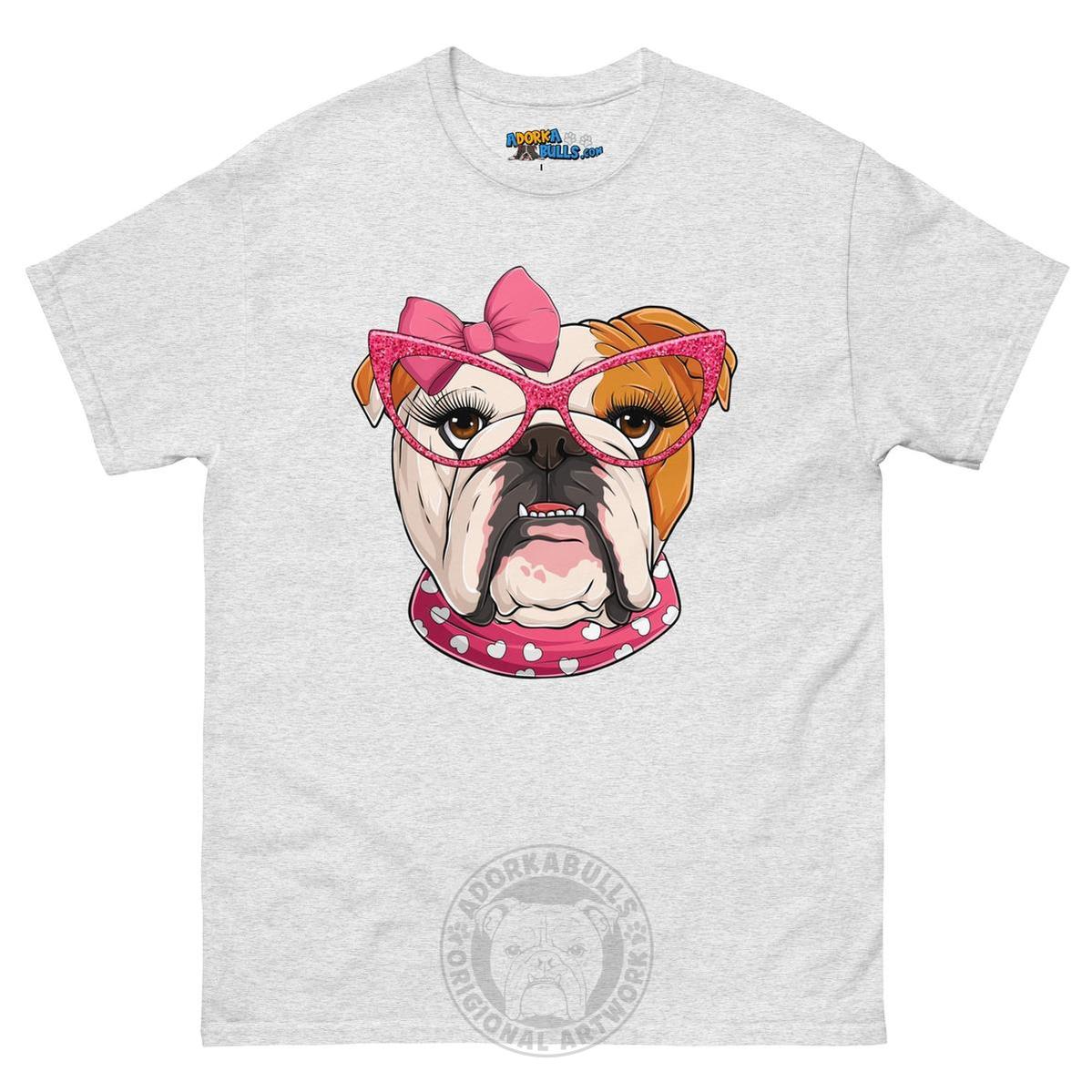 "Too Glam to Give a Woof" Female Bulldog Men’s T-Shirt | Red & White Colored
