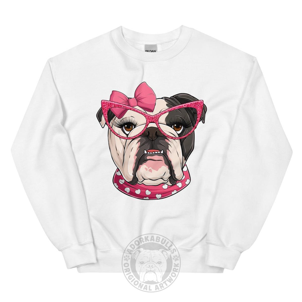 "Too Glam to Give a Woof" – Valentine’s Bulldog Sweatshirt | B&W Colored