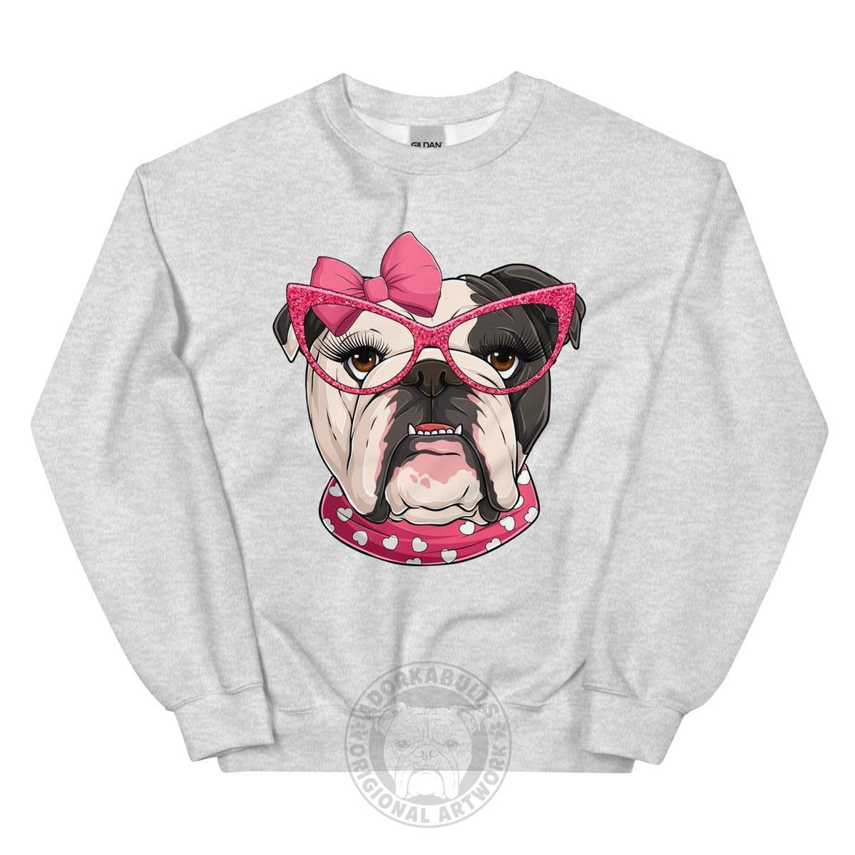 "Too Glam to Give a Woof" – Valentine’s Bulldog Sweatshirt | B&W Colored
