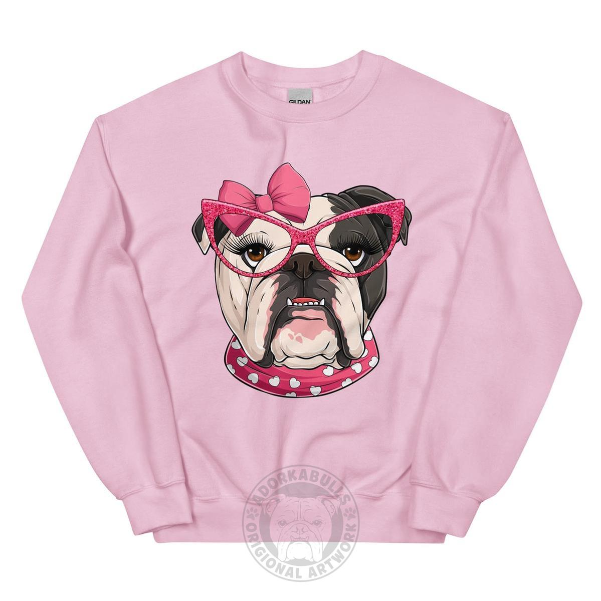 "Too Glam to Give a Woof" – Valentine’s Bulldog Sweatshirt | B&W Colored