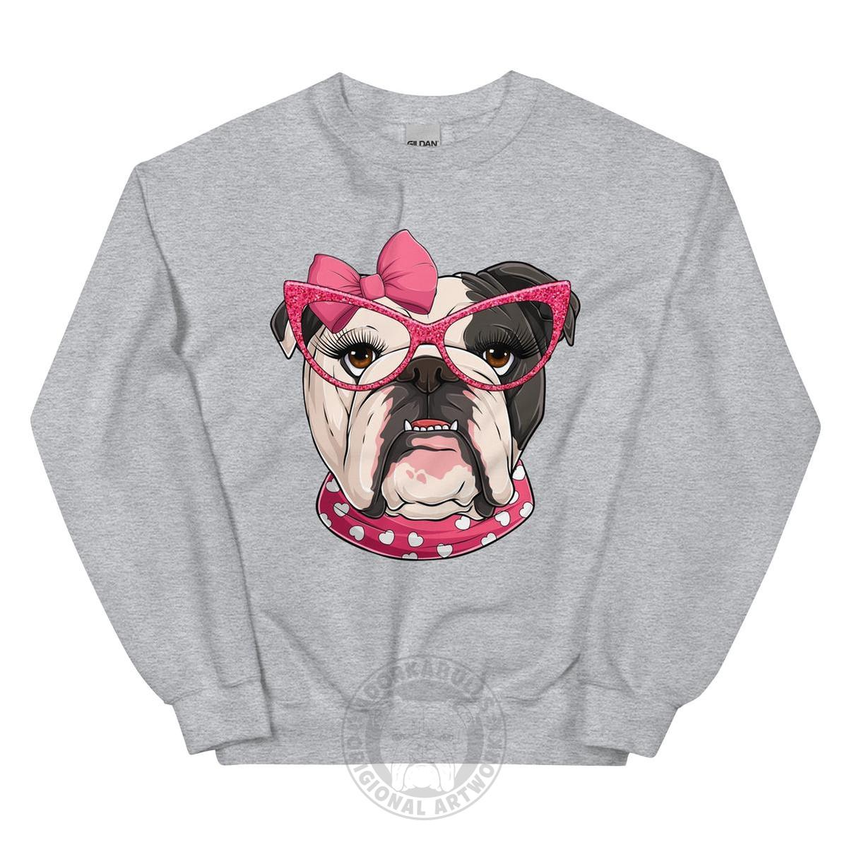"Too Glam to Give a Woof" – Valentine’s Bulldog Sweatshirt | B&W Colored