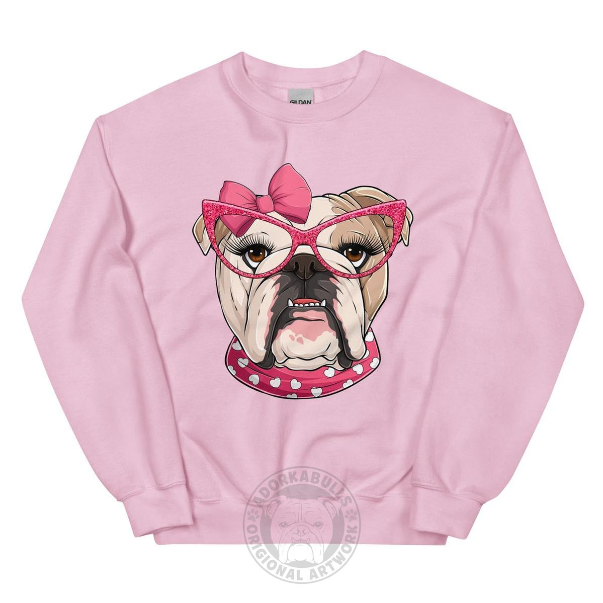 "Too Glam to Give a Woof" – Valentine’s Bulldog Sweatshirt | Fawn & White Colored