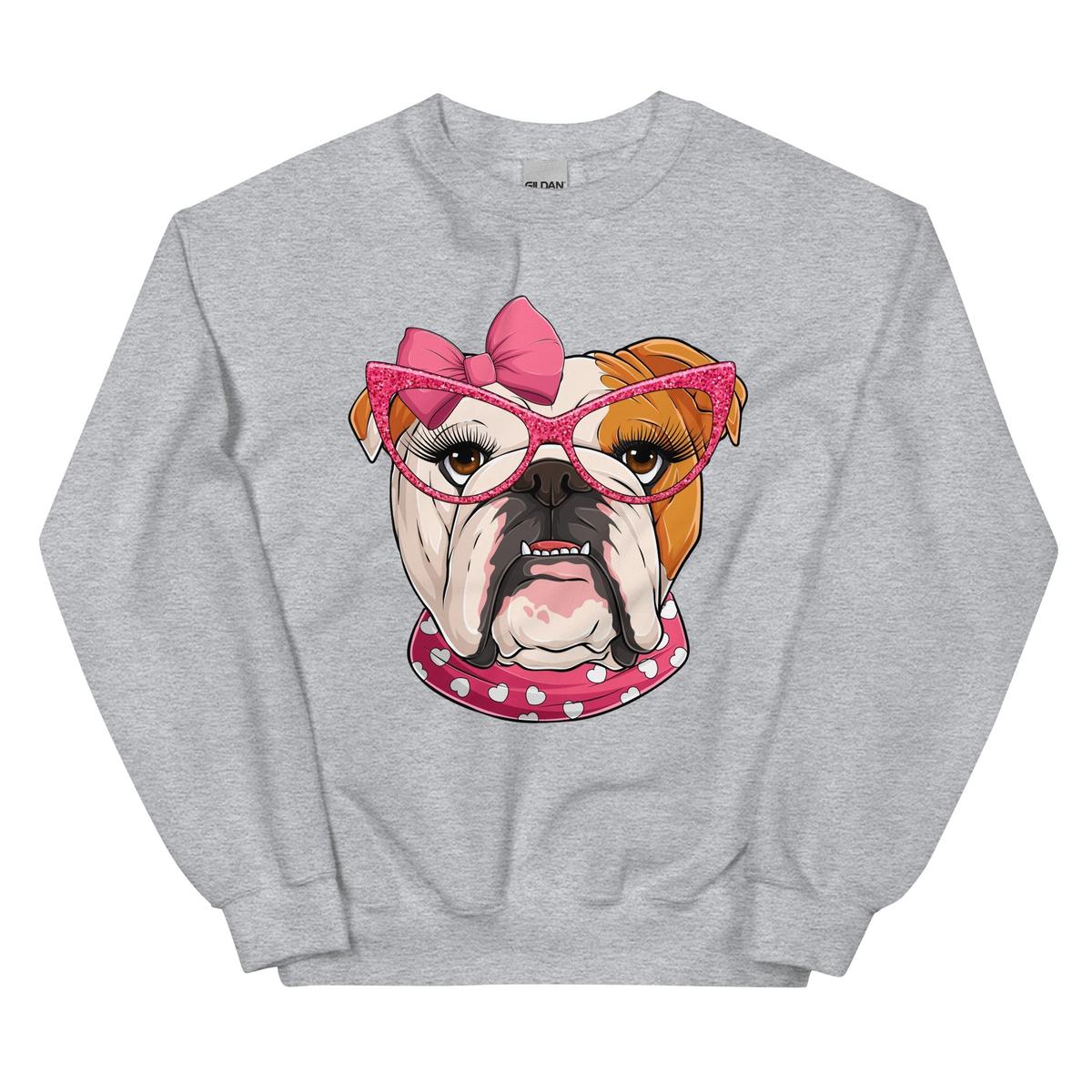 "Too Glam to Give a Woof" – Valentine’s Bulldog Sweatshirt | Red & White Colored