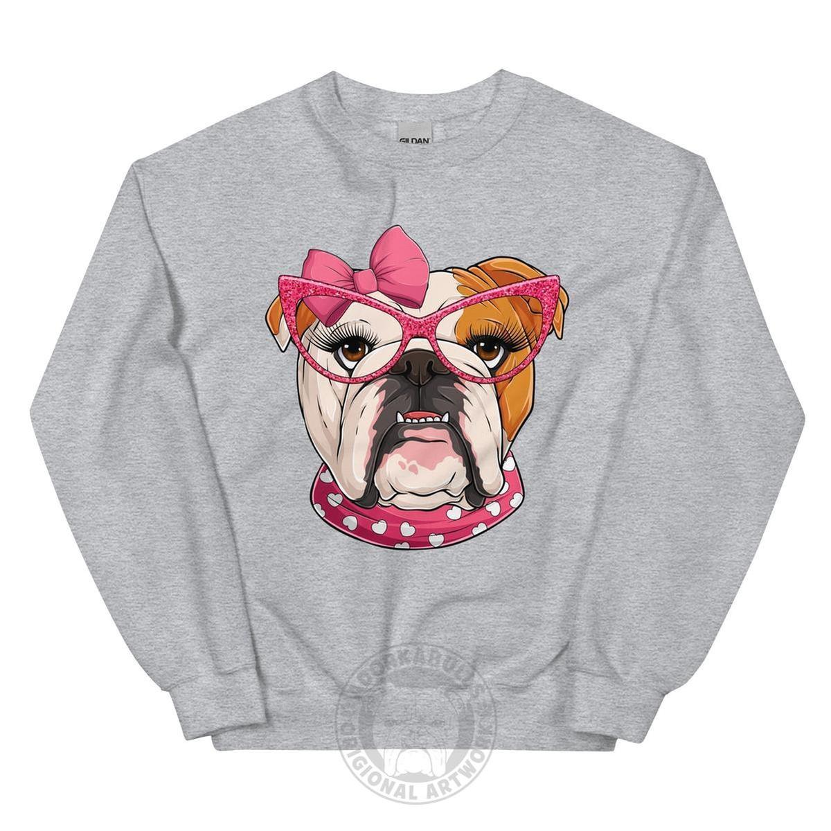 "Too Glam to Give a Woof" – Valentine’s Bulldog Sweatshirt | Red & White Colored